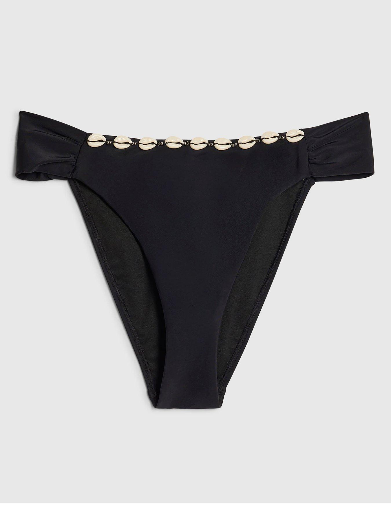 Image 1 of 1 of River Island Whipstitch Shell Bikini Brief - Black