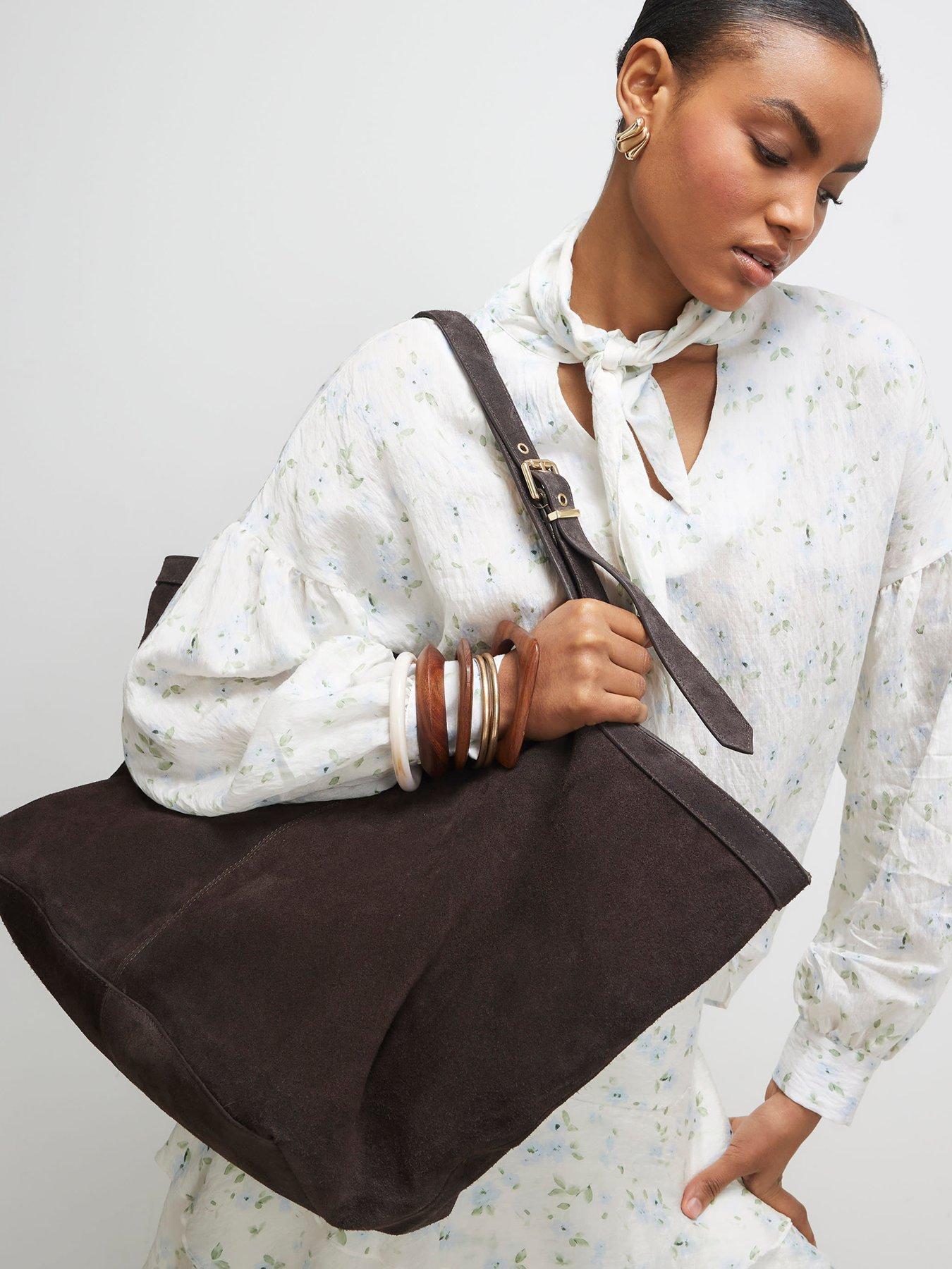 River Island Buckle Handle Suede Shopper - Brown