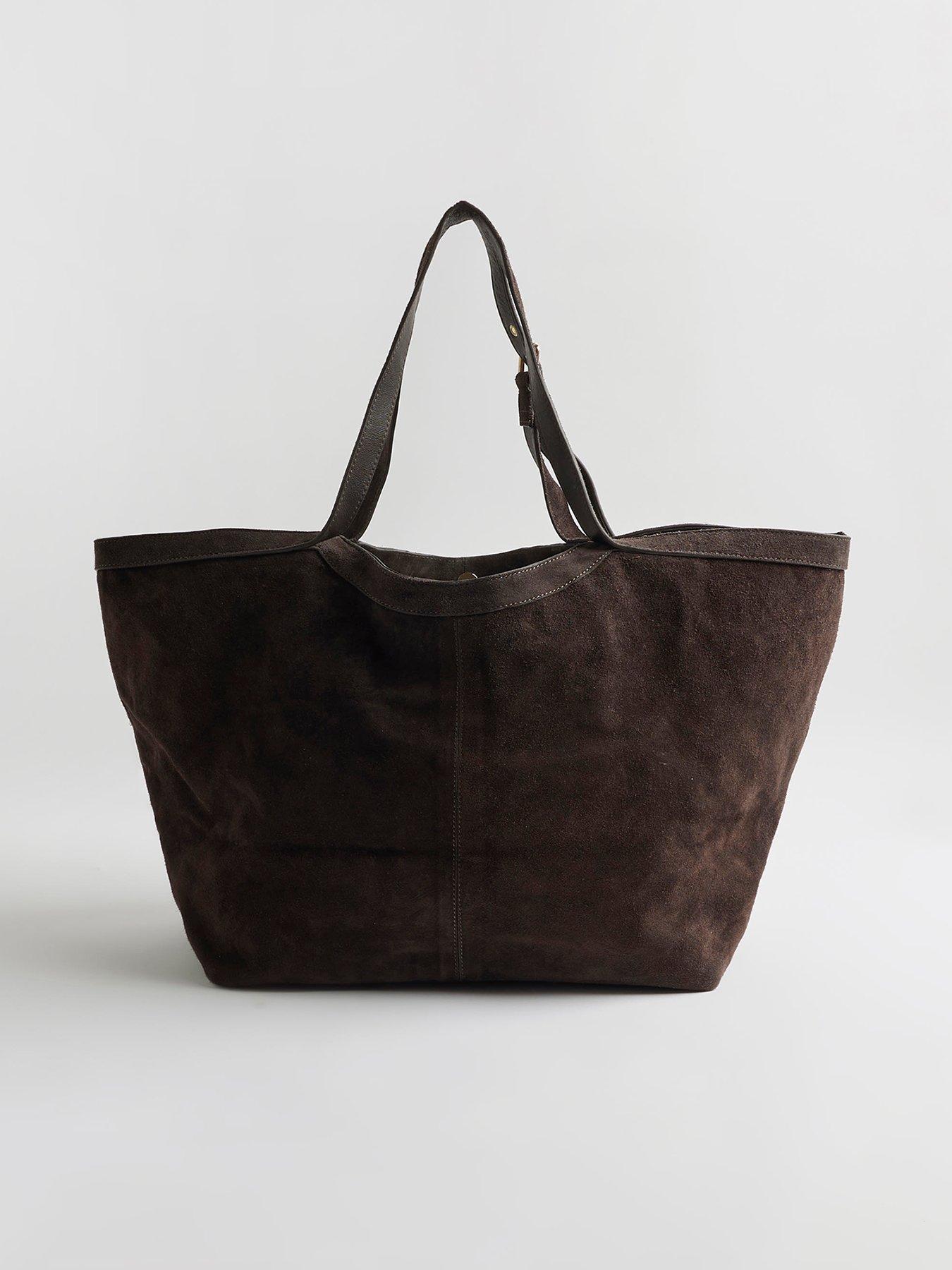 Image 2 of 6 of River Island Buckle Handle Suede Shopper - Brown