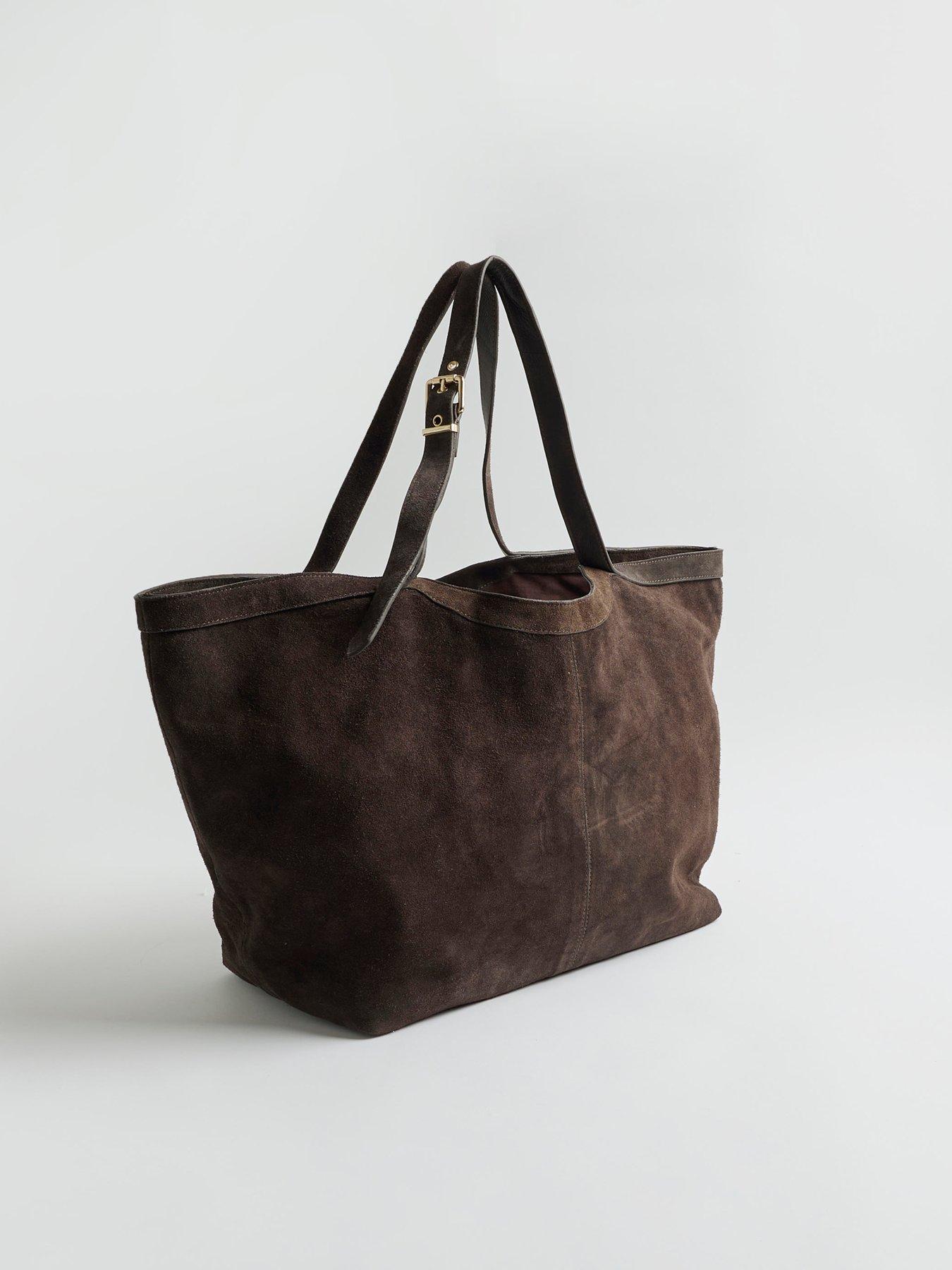 Image 3 of 6 of River Island Buckle Handle Suede Shopper - Brown
