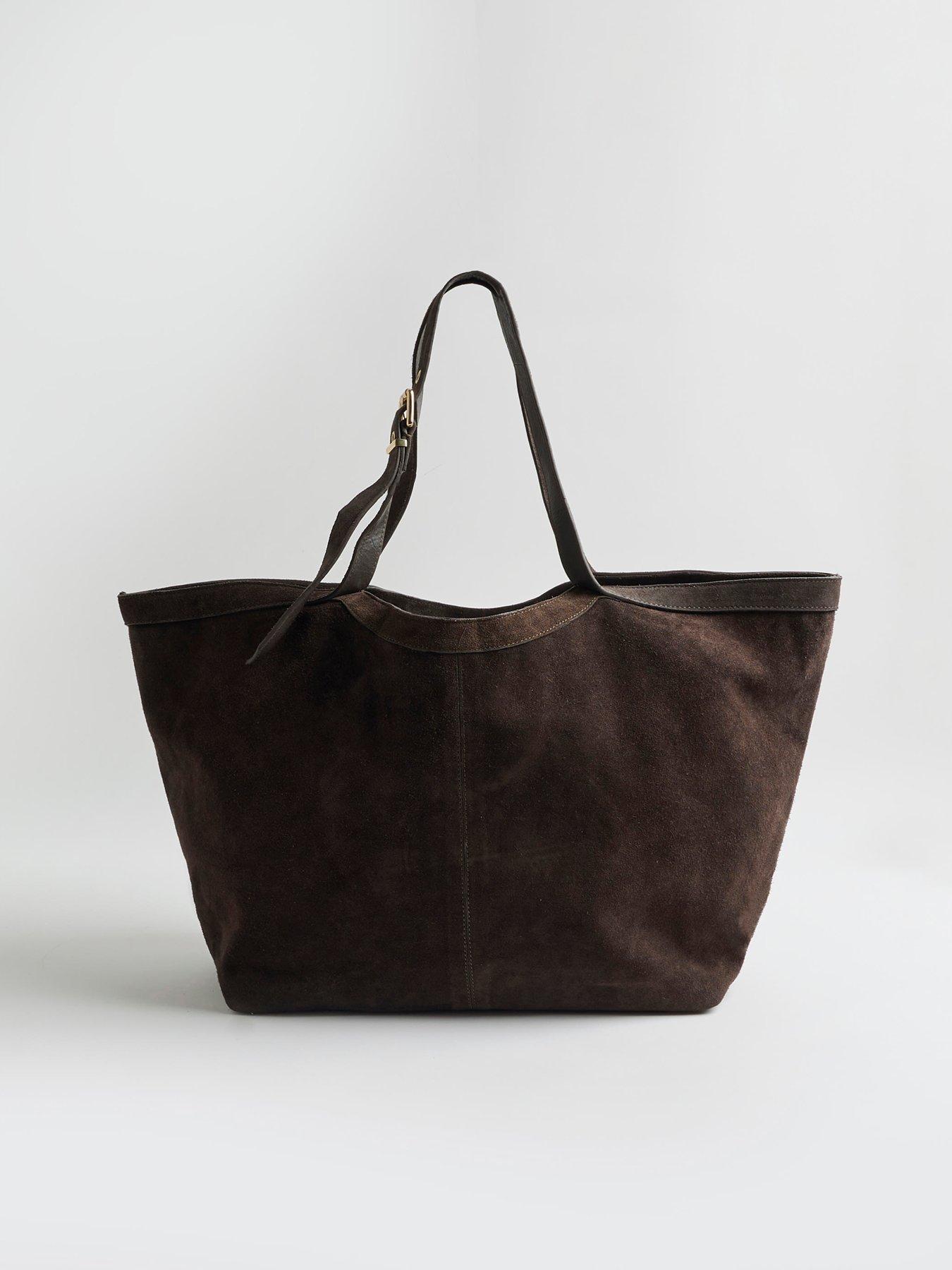 Image 4 of 6 of River Island Buckle Handle Suede Shopper - Brown