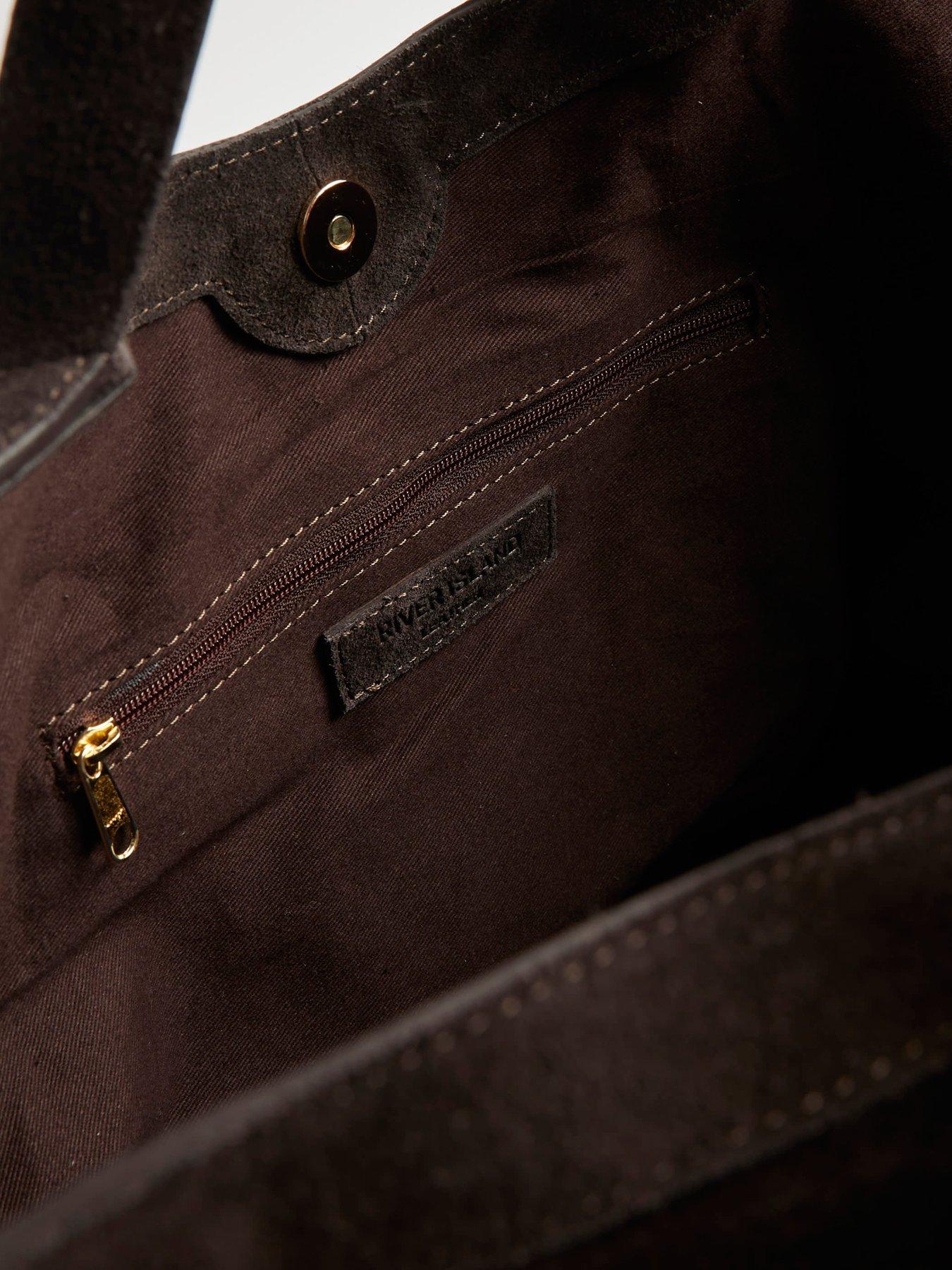 Image 5 of 6 of River Island Buckle Handle Suede Shopper - Brown