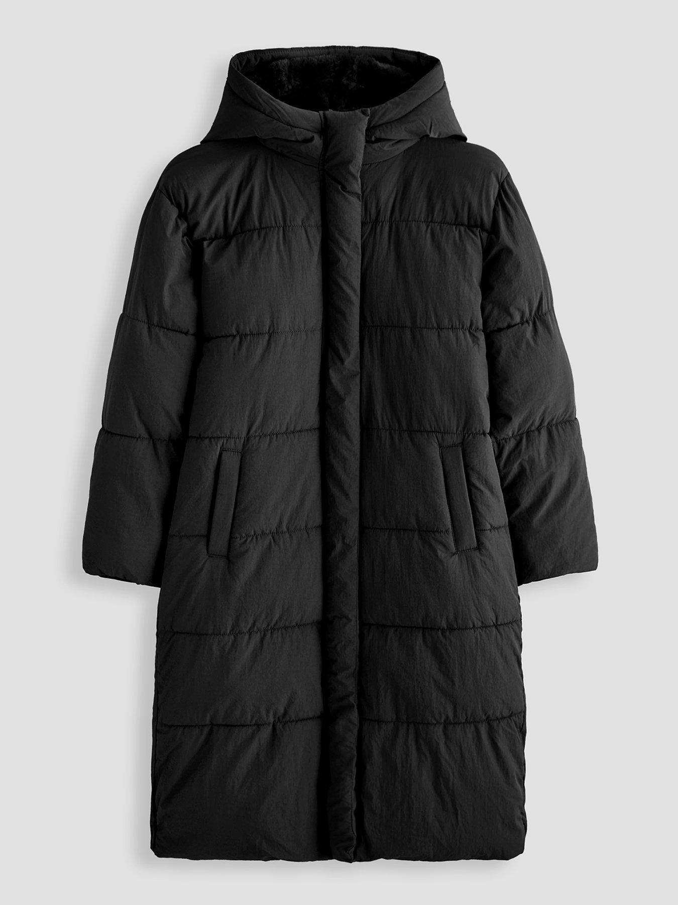 The Very Collection Girls Longline Padded Basic Coat - Black