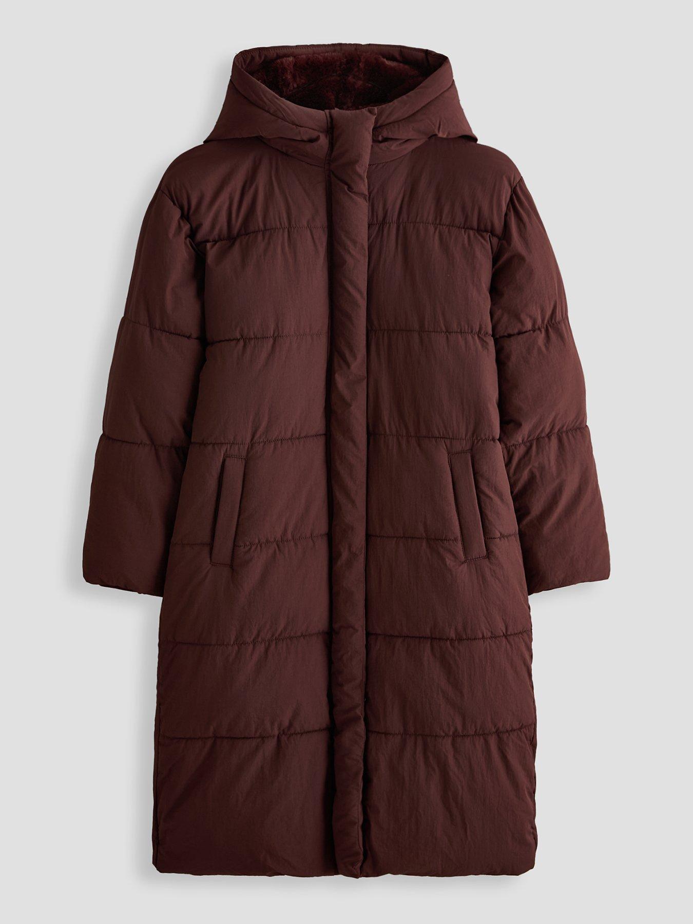 The Very Collection Girls Longline Padded Basic Coat - Chocolate