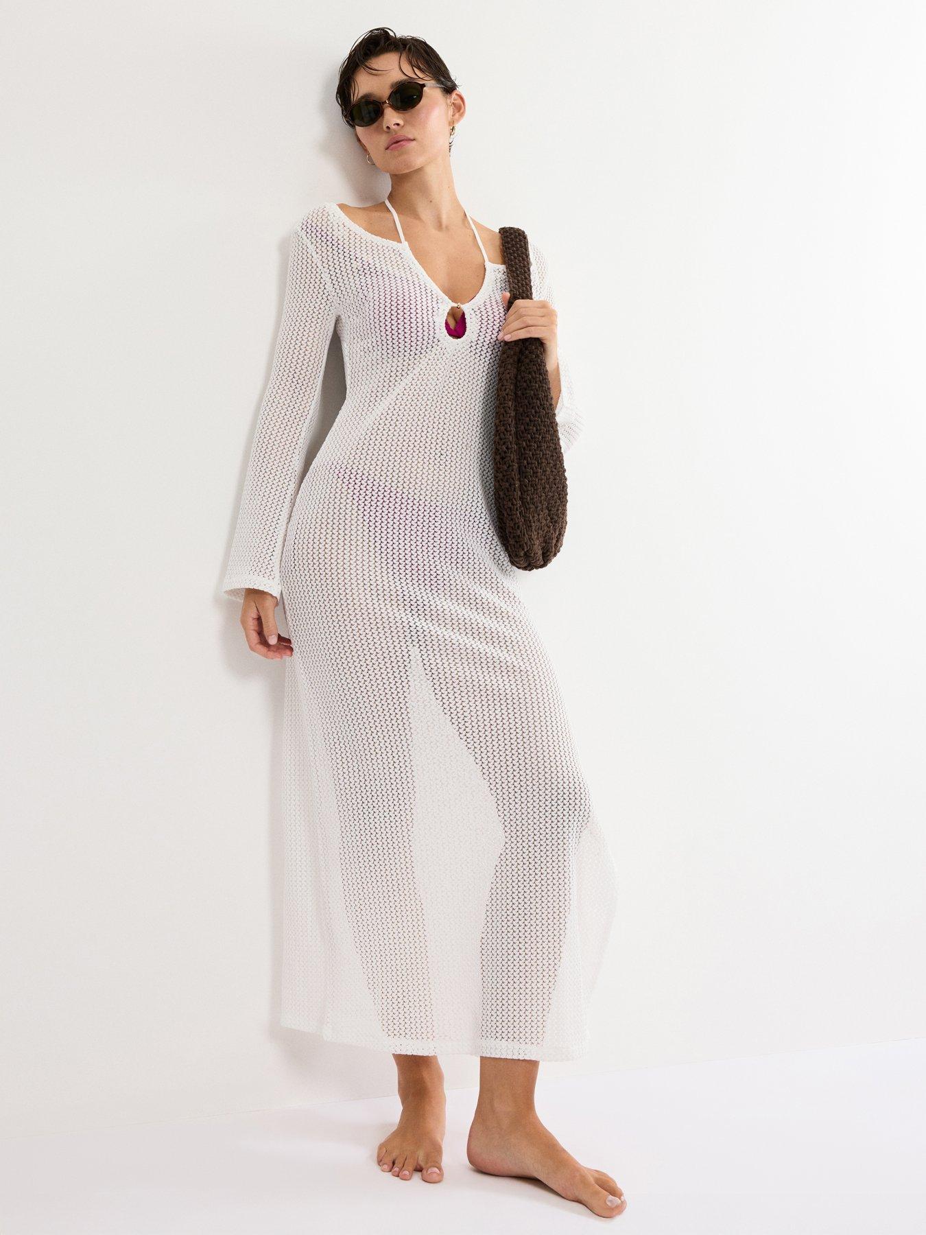 Triumph Beach Mywear Crochet Long Sleeve Dress - Silk-White