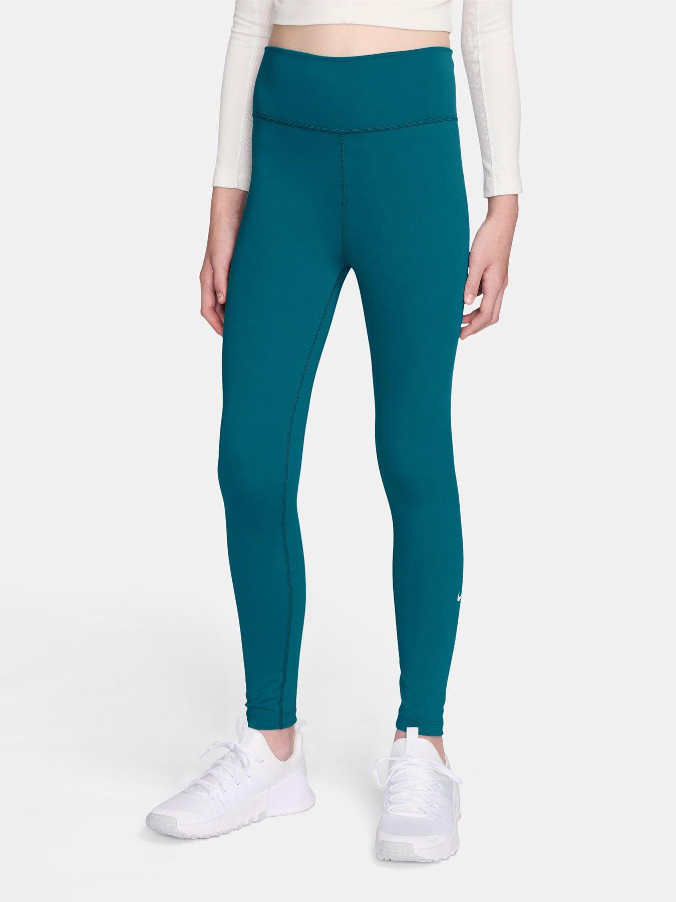 Nike Nike One Big Kids' (Girls') Dri-Fit High-Waisted Leggings - Blue in Bright Spruce/White