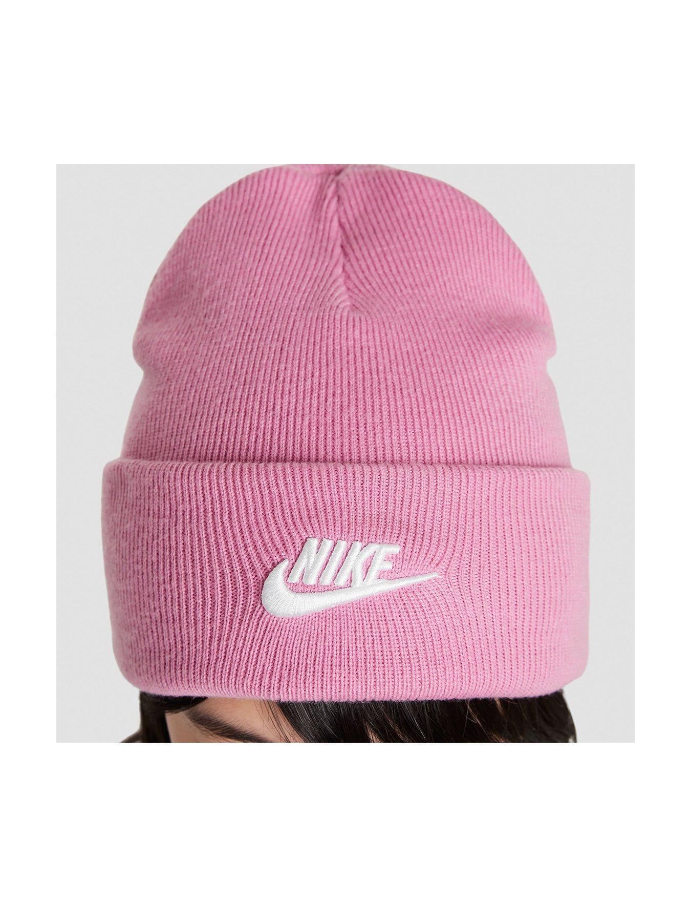 Nike Unisex Big Kids Stretch Knit Fold-Over Cuff Beanie Hat - Pink in Magic Flamingo/White