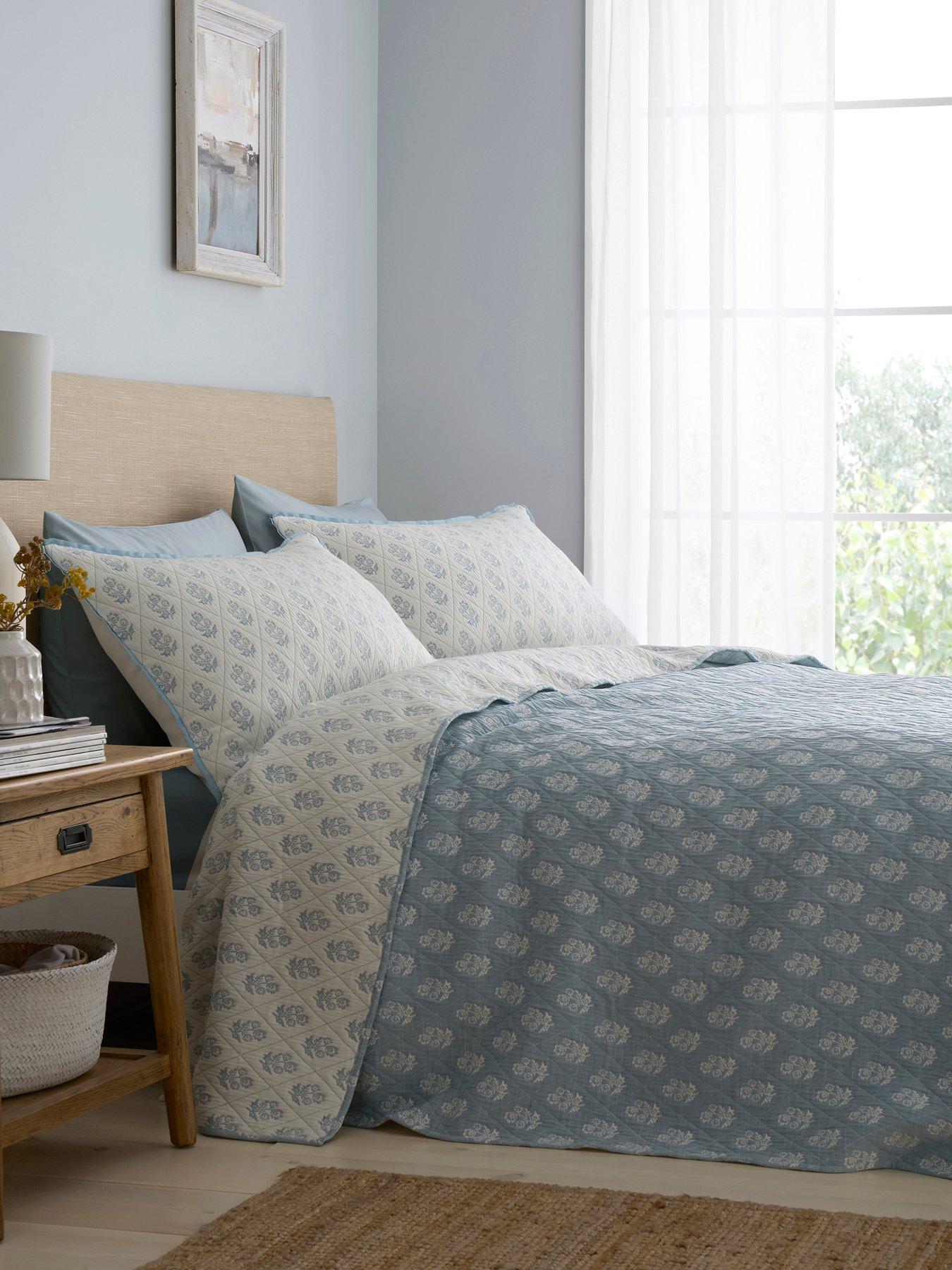 Image 1 of 3 of Dreams & Drapes Block Floral Bedspread in Blue