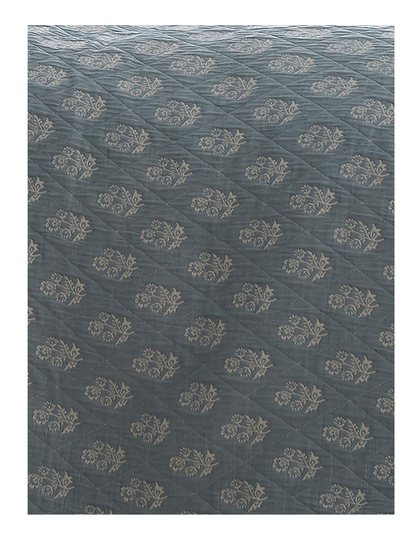 Image 2 of 3 of Dreams & Drapes Block Floral Bedspread in Blue