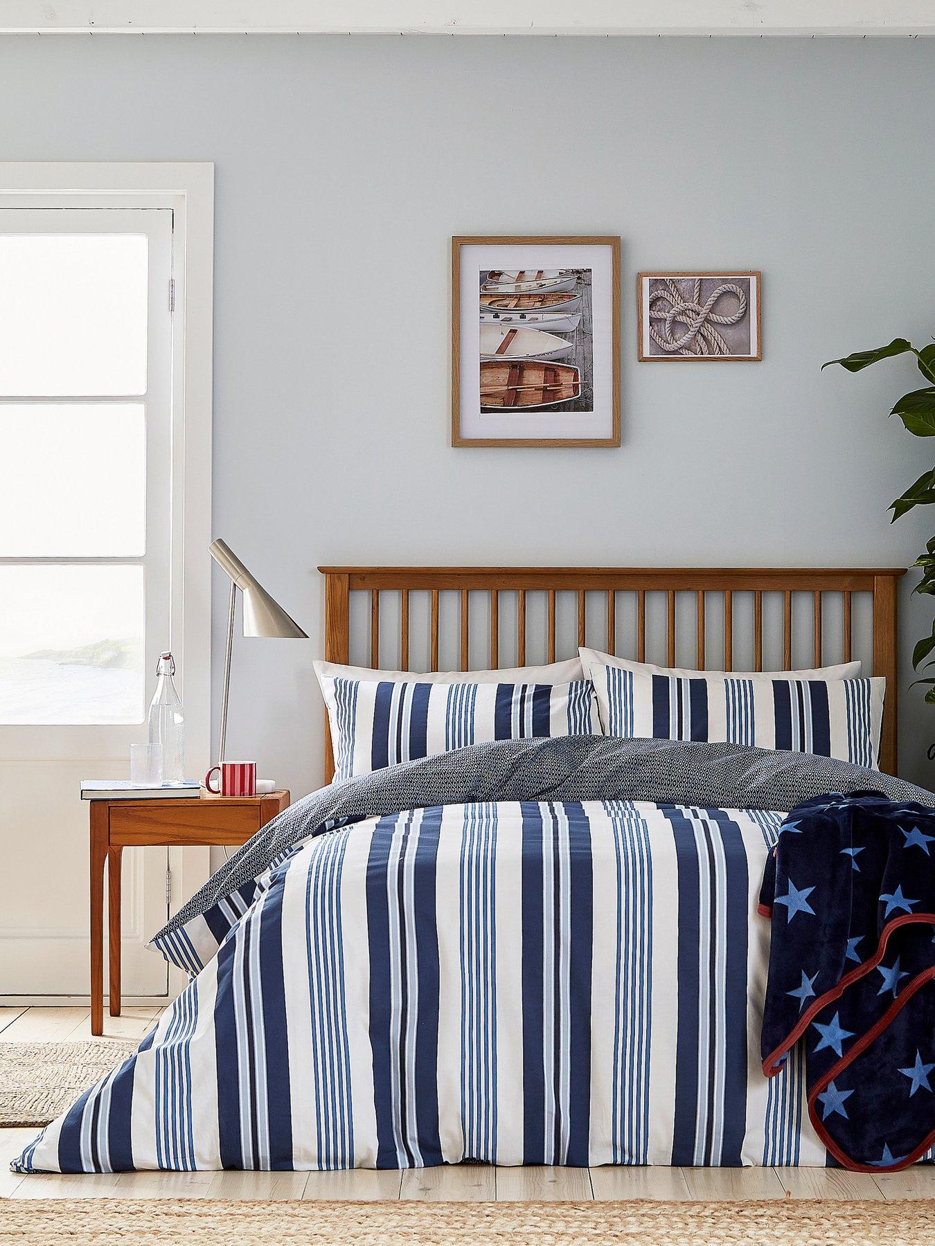 Image 1 of 6 of Helena Springfield Huntington Stripe Cover Set 100% Cotton Blue