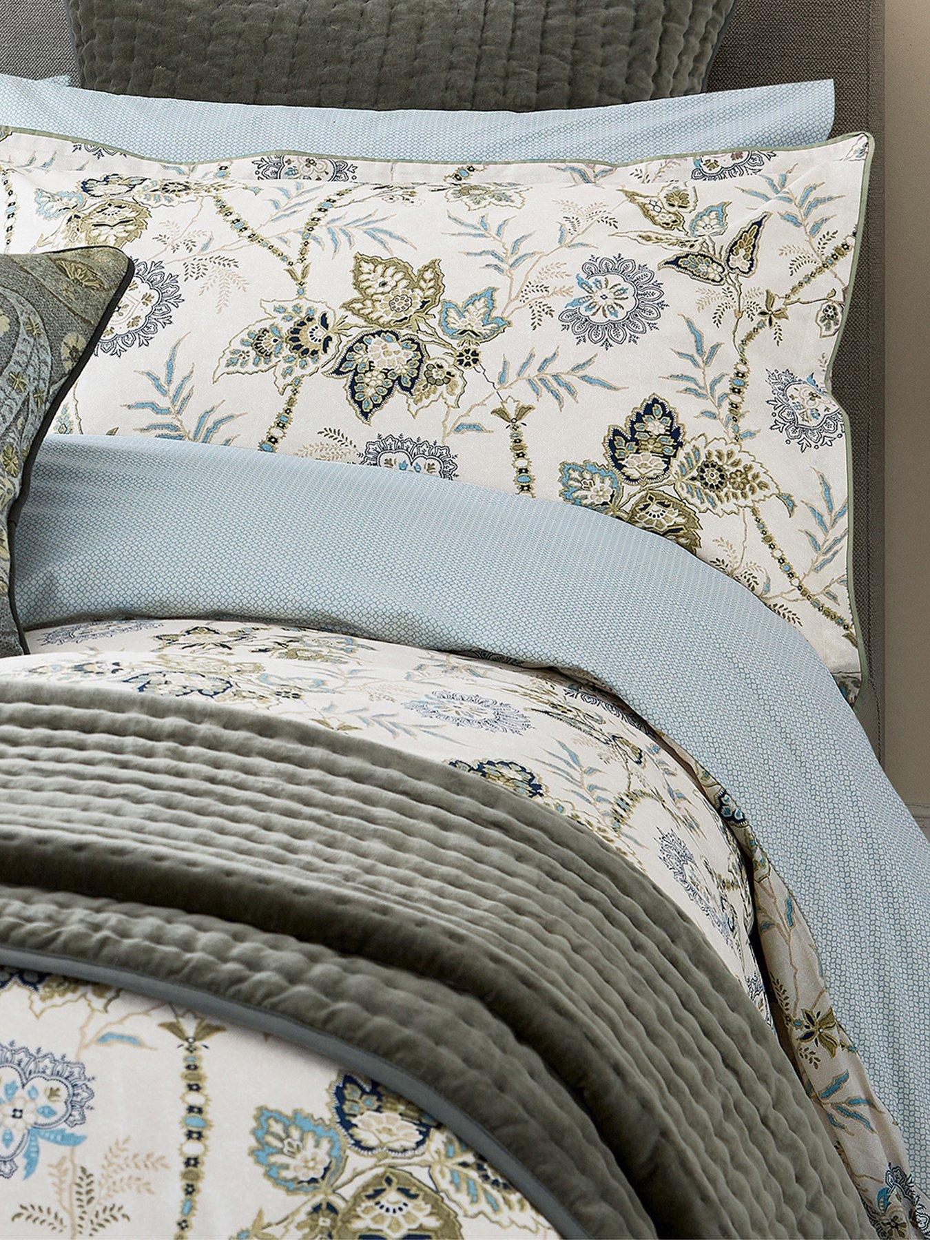 Bedeck of Belfast Emira Standard Pillow Case Pairs Soft Teal  &  Green