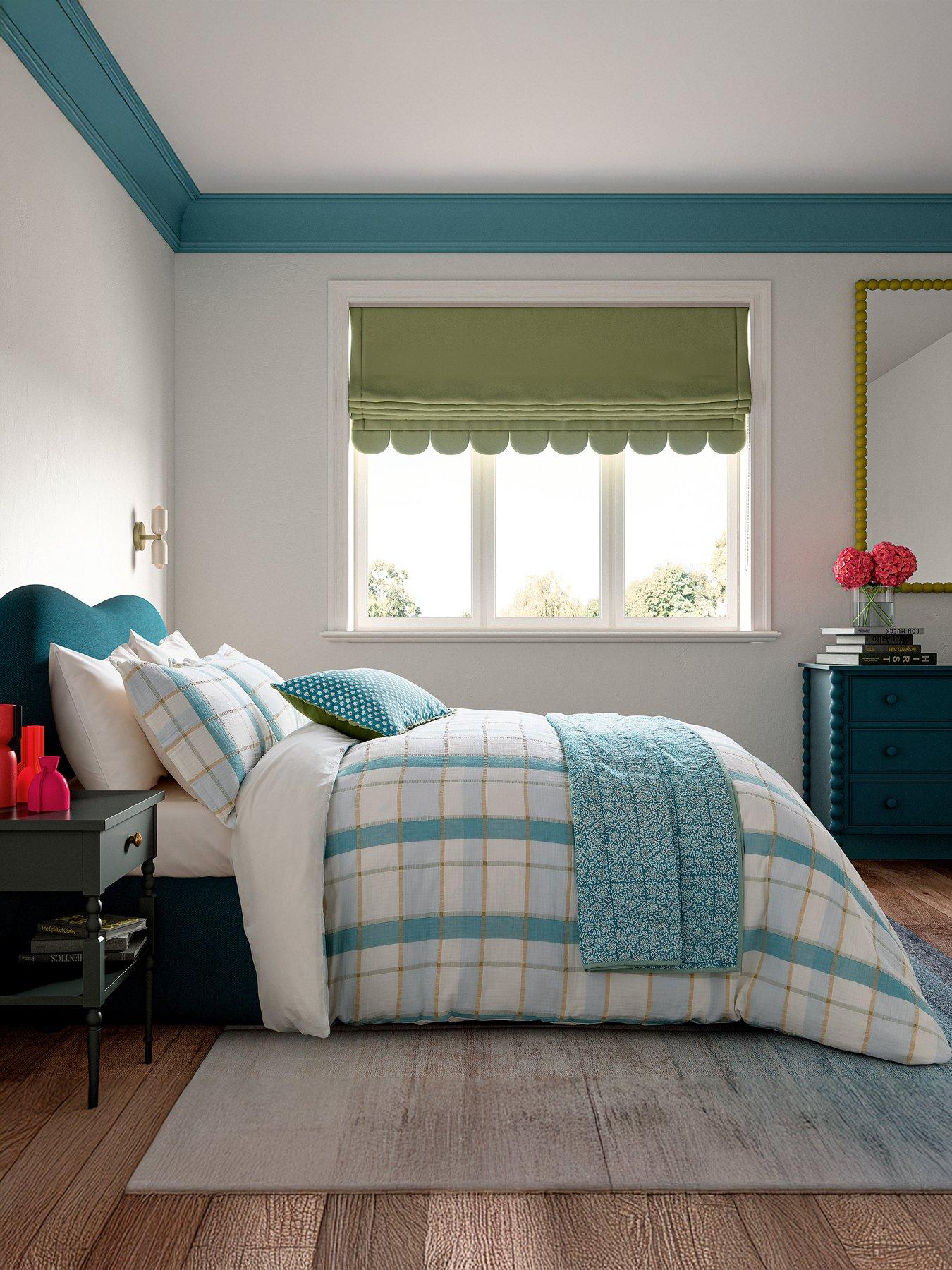 Image 1 of 4 of Land & Shore Rathlin Check Cover Set 100% Cotton Green