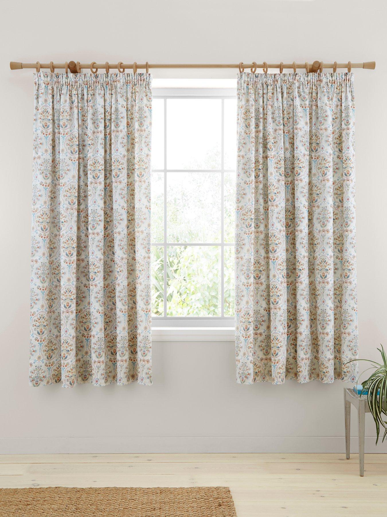 Dreams & Drapes Edena Decorative Floral Pencil Pleat Curtains In Natural 66" Width X 72" Drop (168 X 183cm)