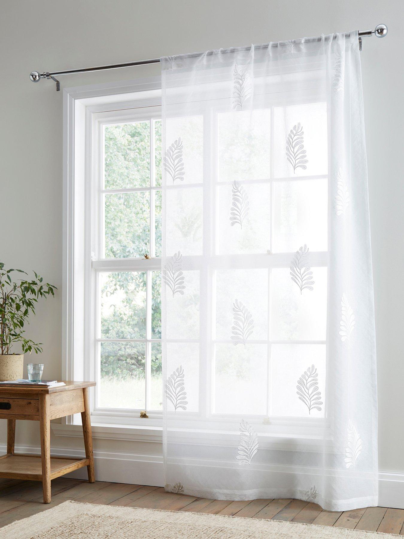 Appletree Leaf Embroidery Voile Panel in White