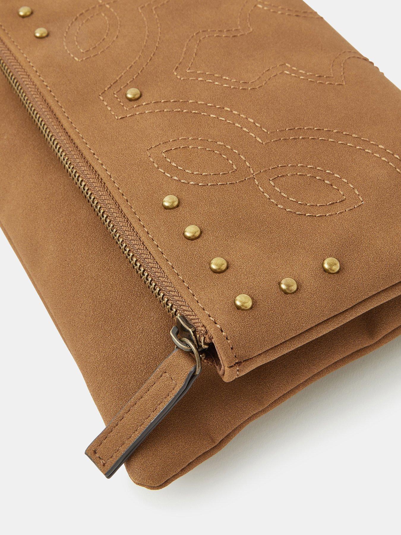 Image 3 of 5 of Accessorize Fold Over Zip Western Crossbody Bag - Brown