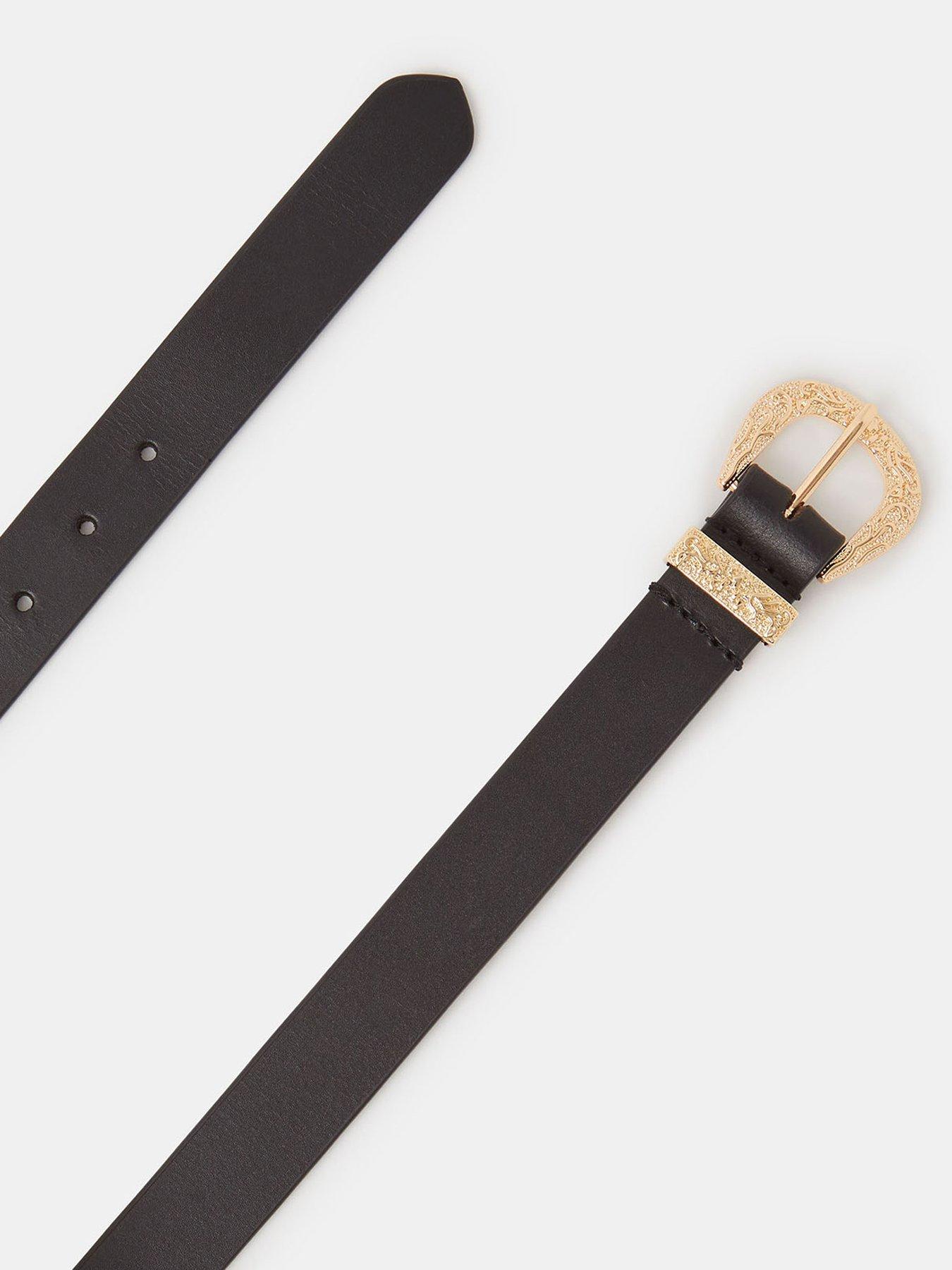 Image 3 of 3 of Accessorize Leather Western Buckle Belt - Black