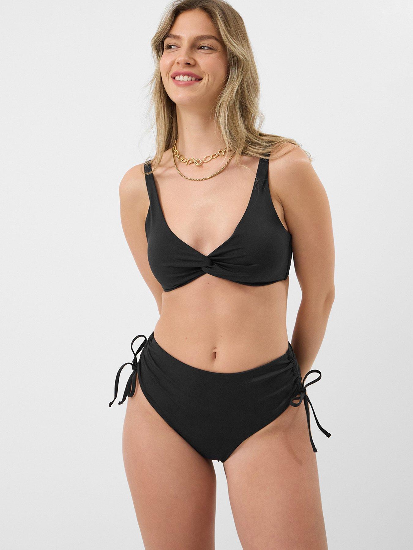 Image 1 of 4 of Accessorize Tie High Waist Shaping Bikini Bottom - Black