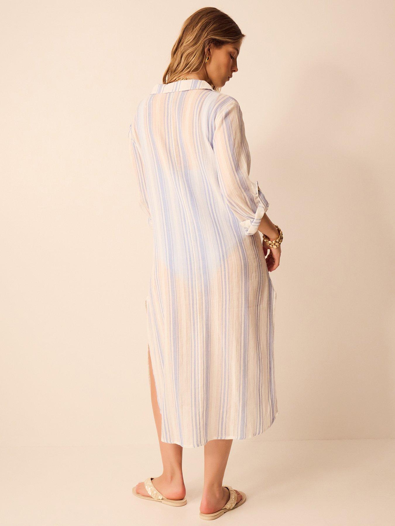 Image 2 of 4 of Accessorize Stripe Maxi Shirt - Blue
