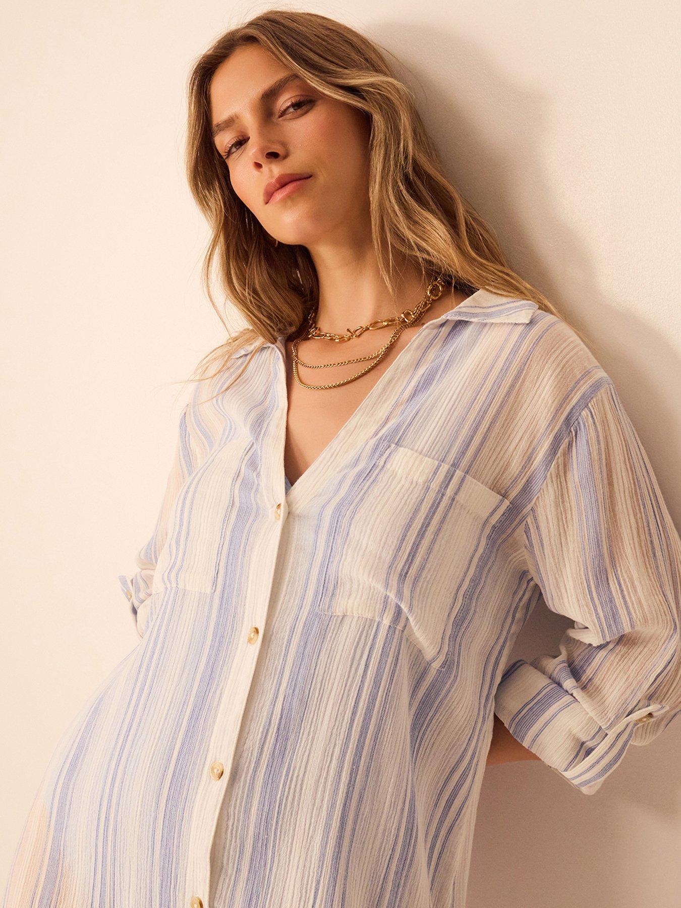 Image 3 of 4 of Accessorize Stripe Maxi Shirt - Blue