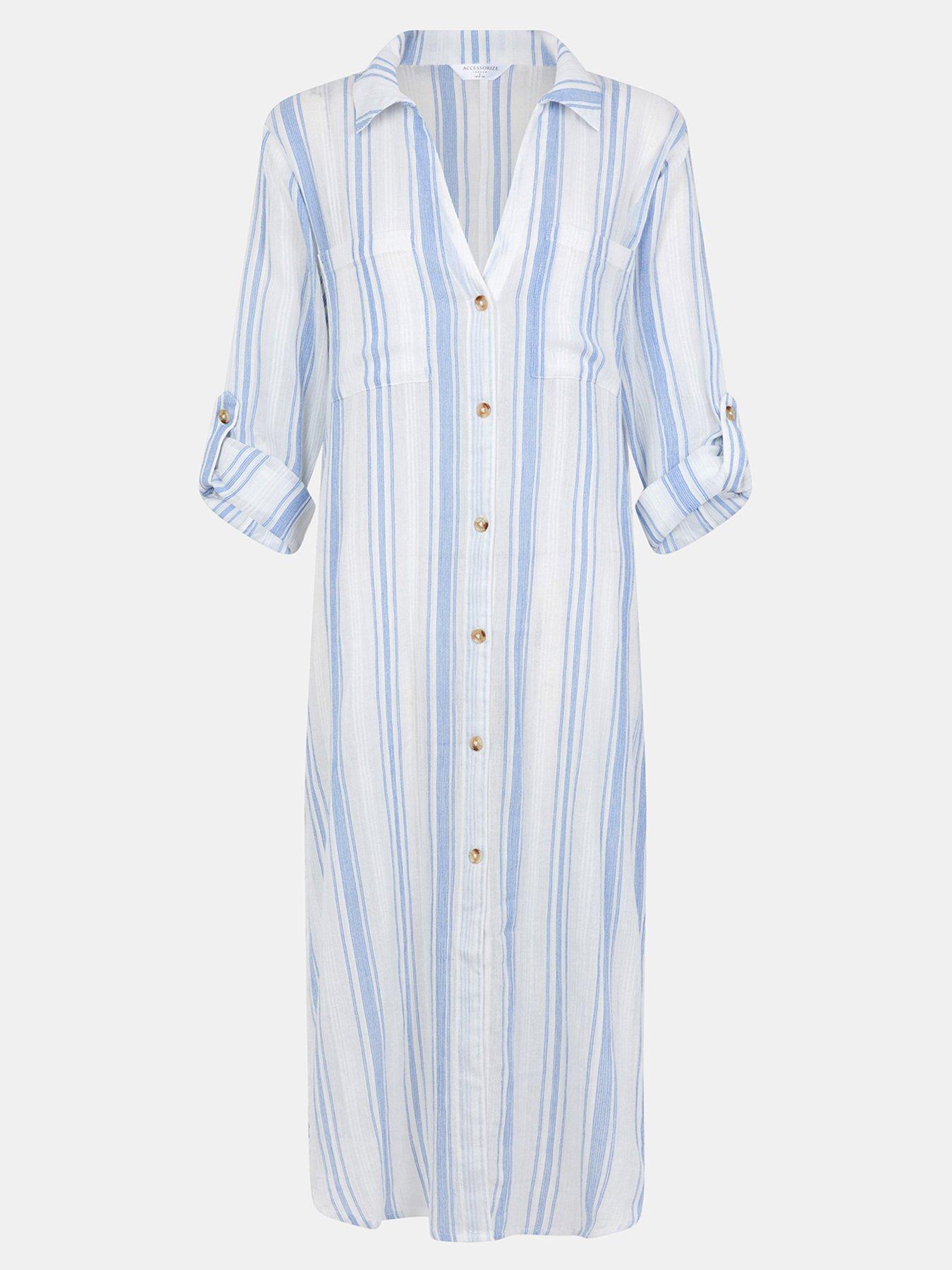Image 4 of 4 of Accessorize Stripe Maxi Shirt - Blue