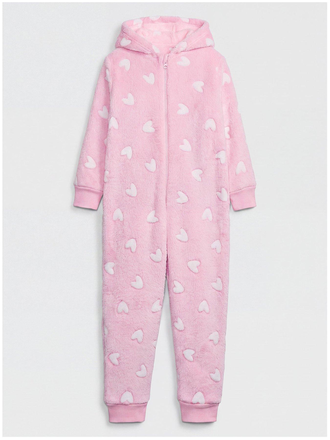 The Very Collection Pink Aop Heart Fleece All In One