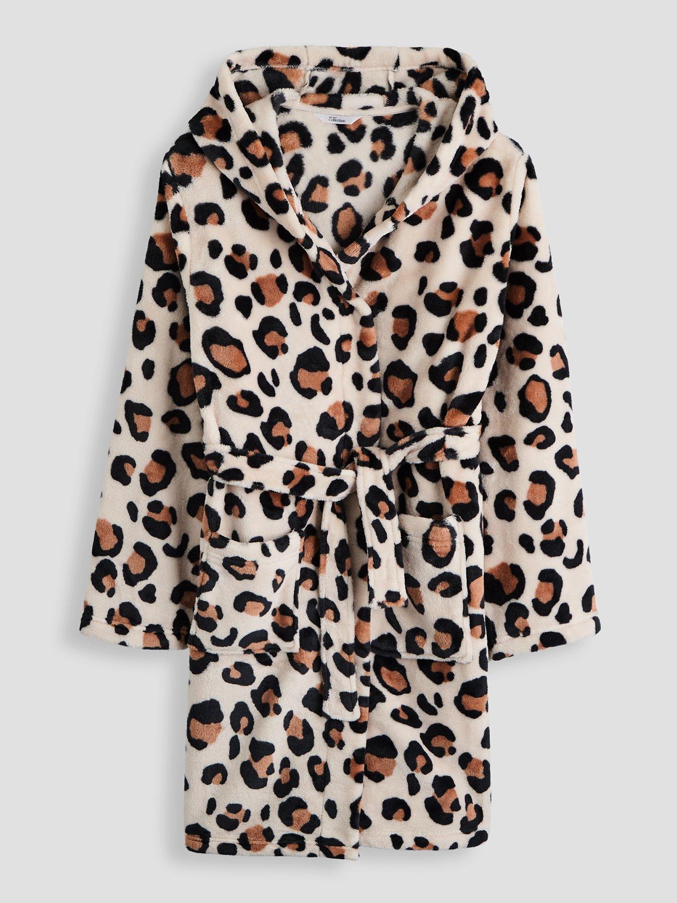 Image 1 of 6 of The Very Collection Leopard Print Fleece Dressing Gown