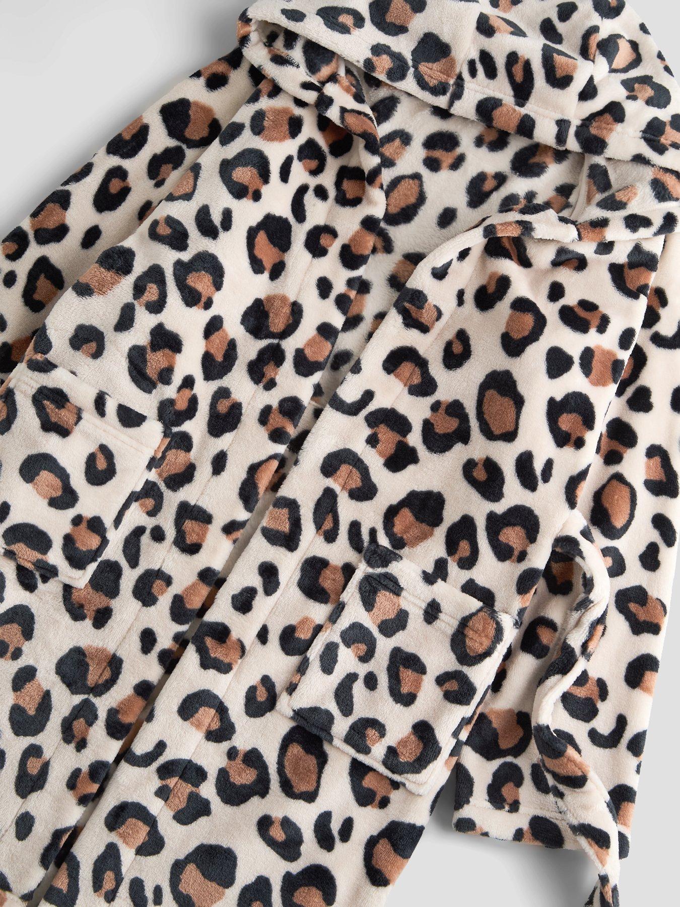 Image 3 of 6 of The Very Collection Leopard Print Fleece Dressing Gown