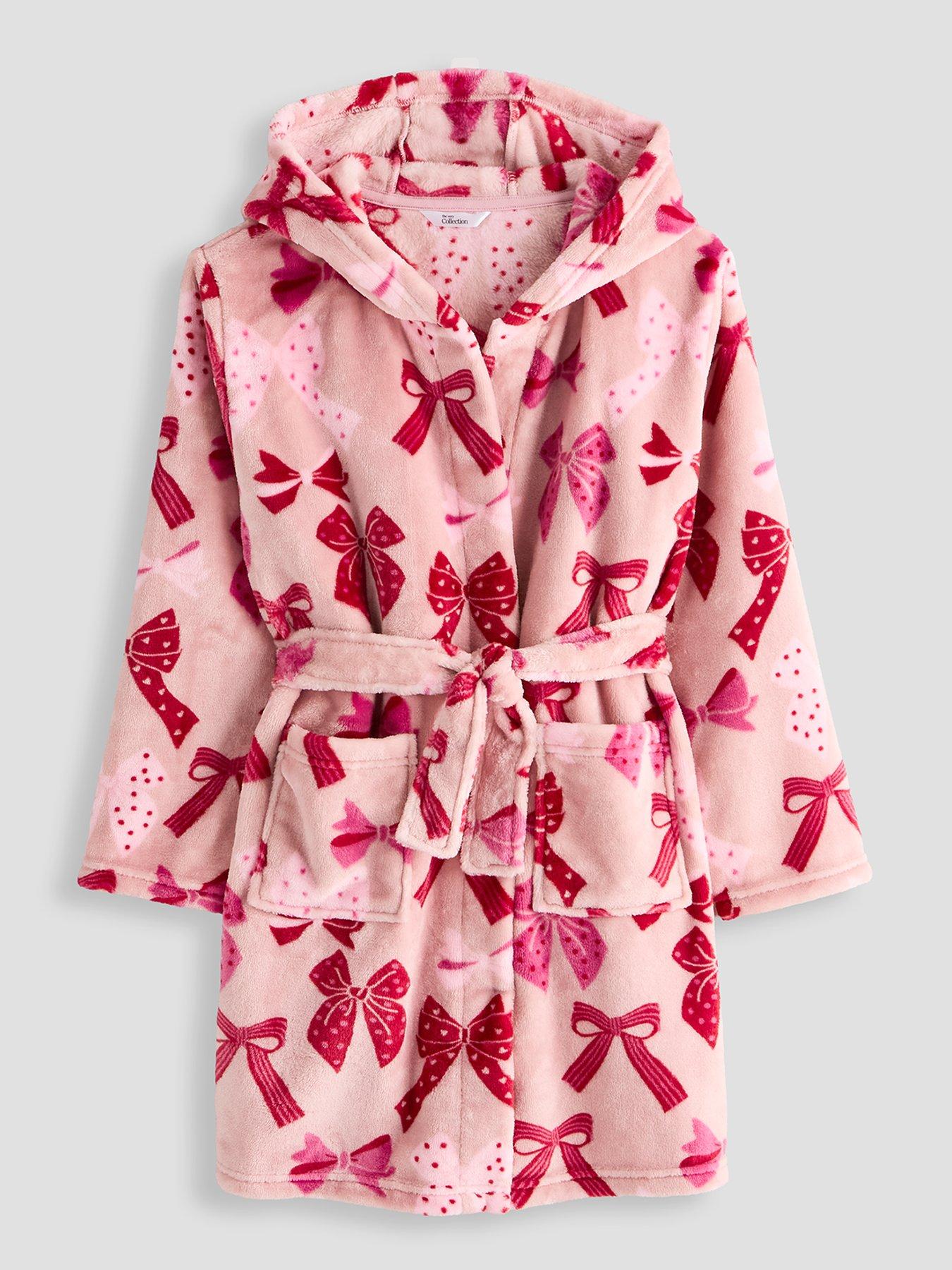 Image 1 of 4 of The Very Collection Bow Print Fleece Dressing Gown