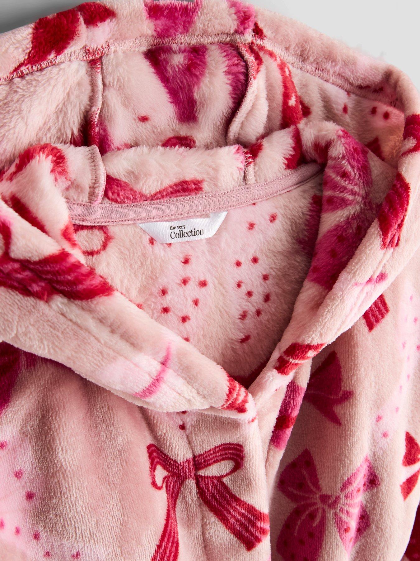 Image 3 of 4 of The Very Collection Bow Print Fleece Dressing Gown