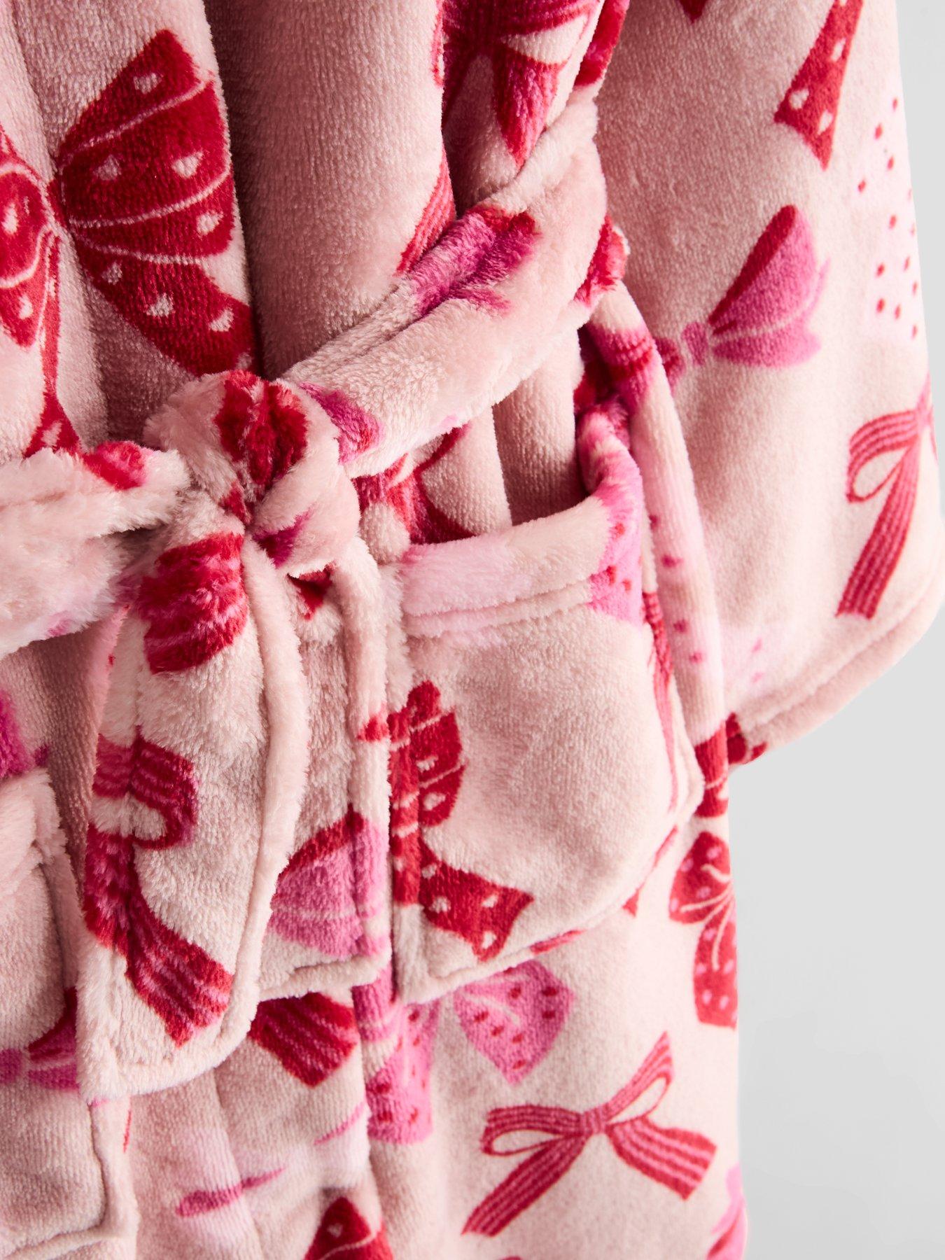 Image 4 of 4 of The Very Collection Bow Print Fleece Dressing Gown