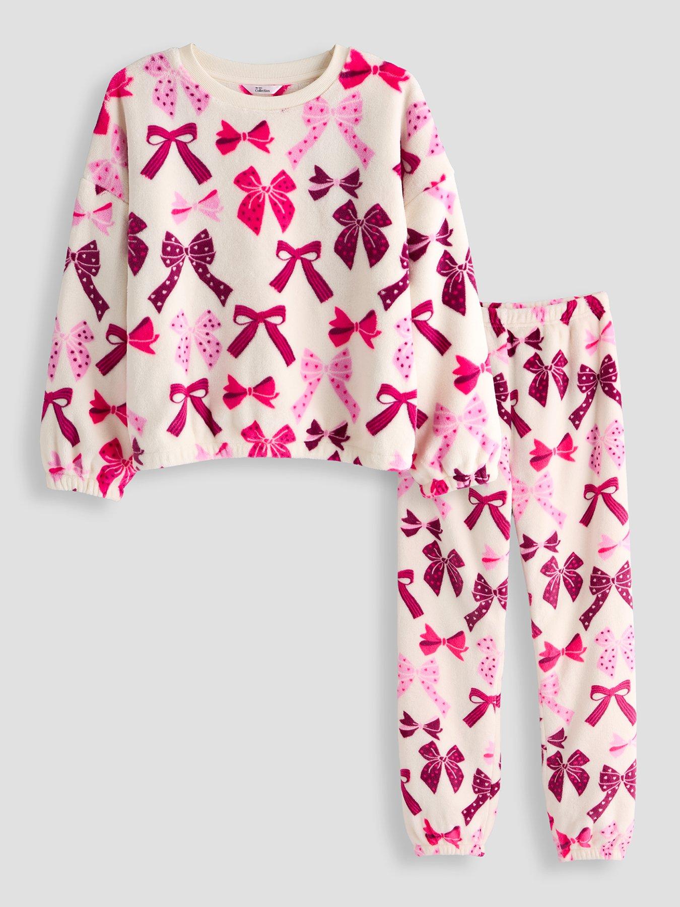 Image 1 of 6 of The Very Collection Bow Print Fleece Pyjama Set
