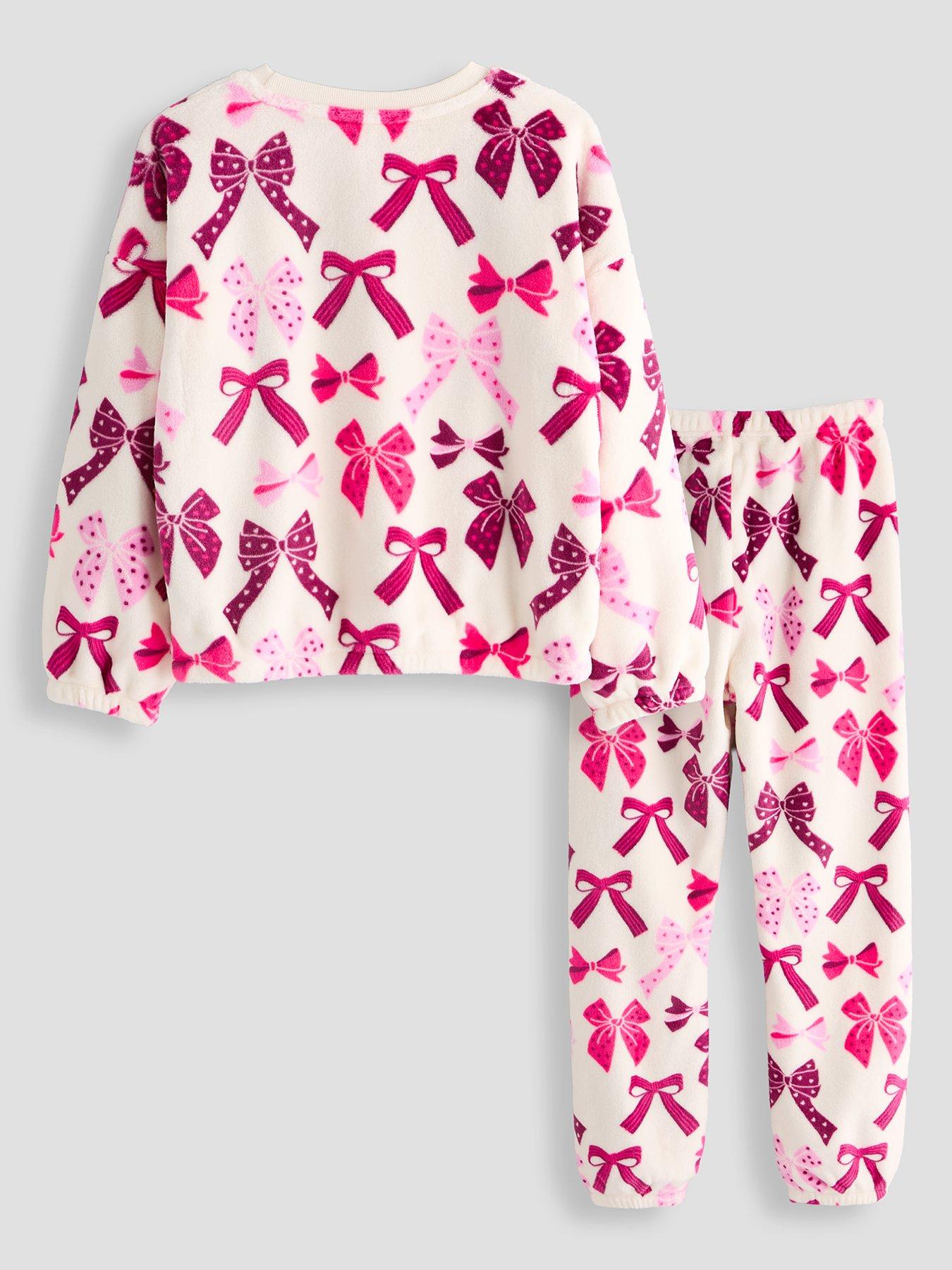 Image 2 of 6 of The Very Collection Bow Print Fleece Pyjama Set