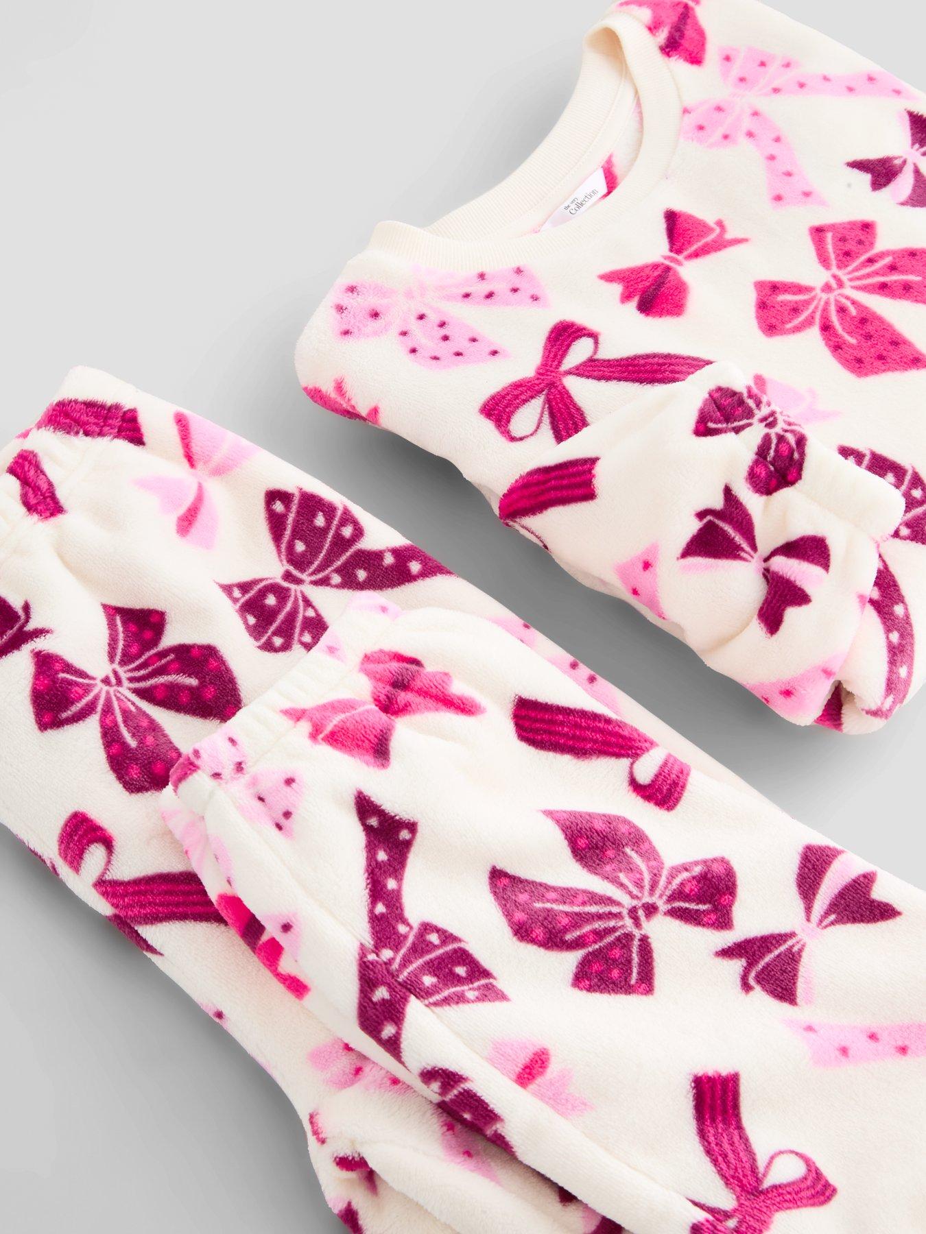 Image 3 of 6 of The Very Collection Bow Print Fleece Pyjama Set