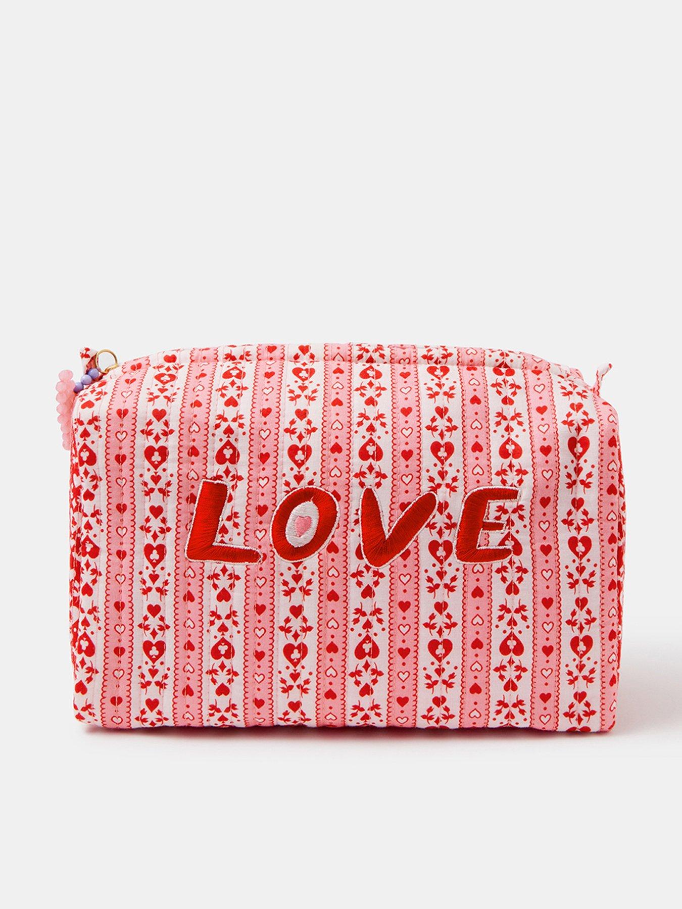 Image 1 of 3 of Accessorize Heart Print Wash Bag - Pink