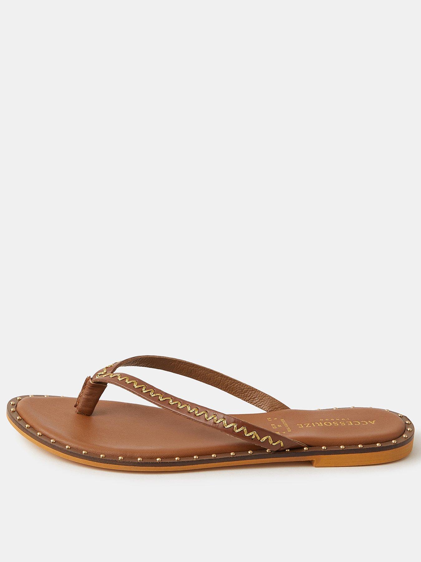 accessorize-stitched-studded-leather-flip-flops-brownfront