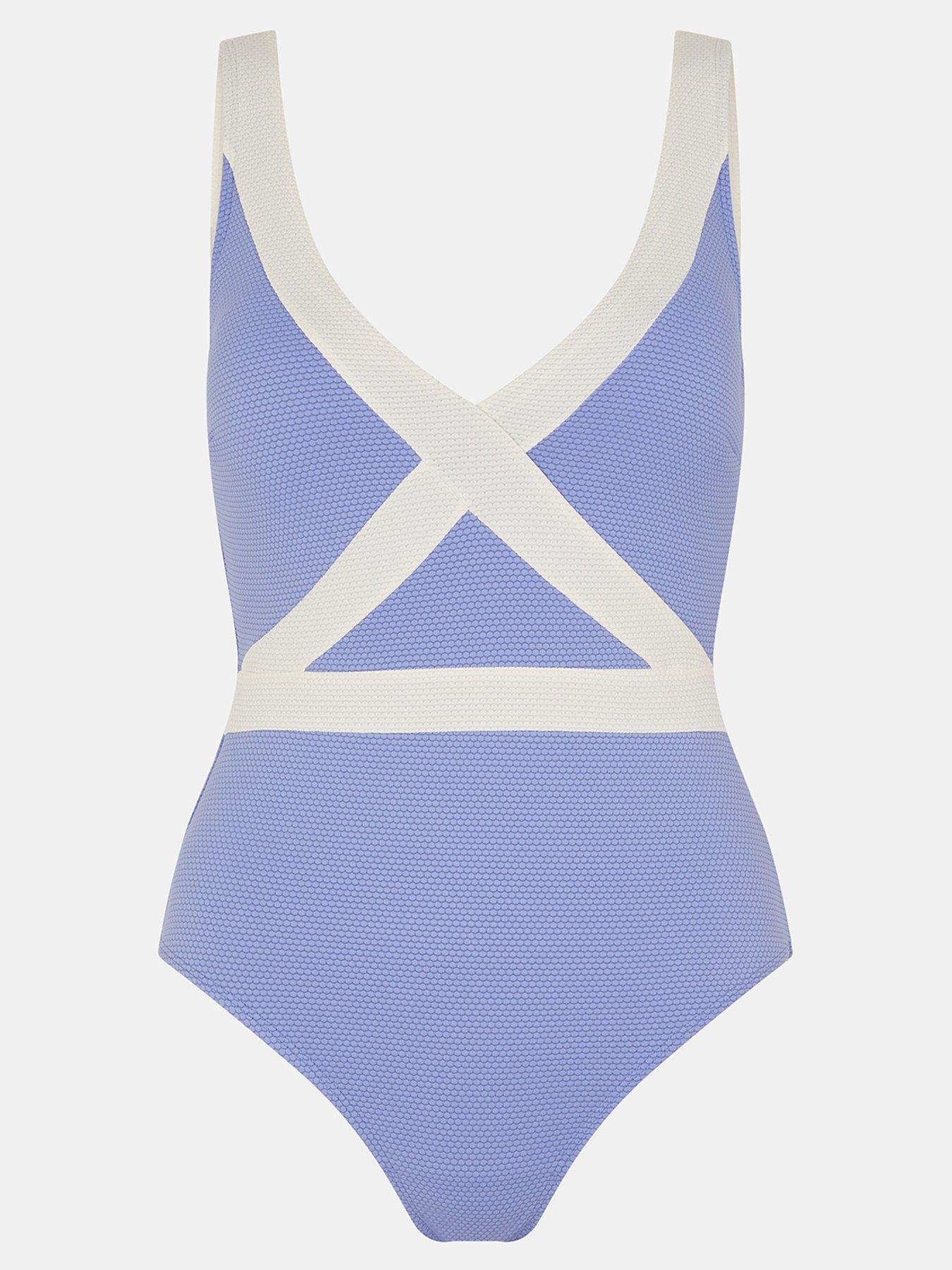 Image 5 of 5 of Accessorize Contrast Textured Shaping Swimsuit - Blue