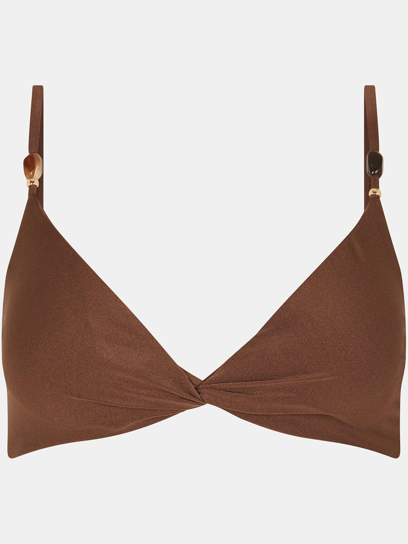Image 5 of 5 of Accessorize Twist Front Beaded Strap Bikini Top - Brown