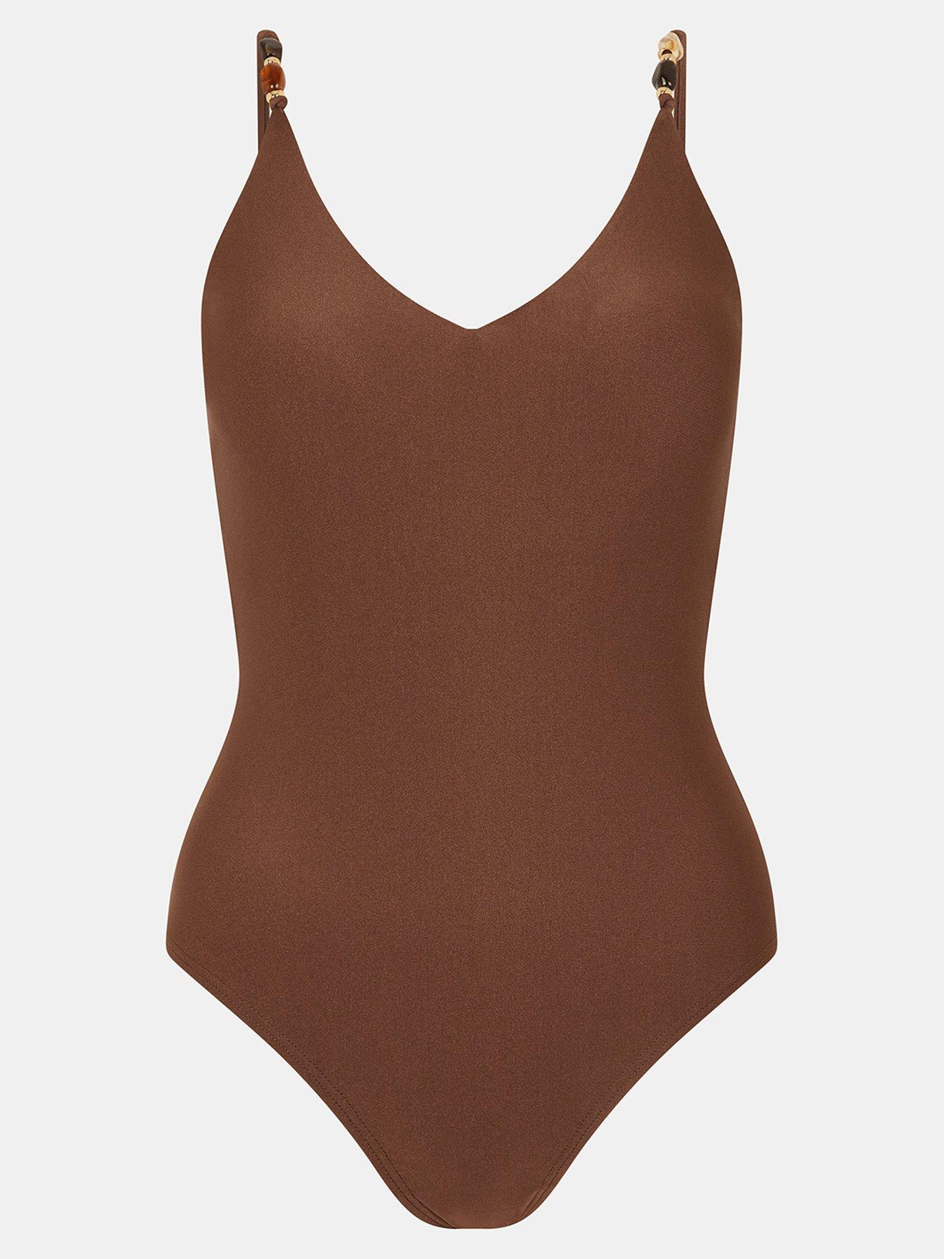 Image 5 of 5 of Accessorize Beaded Strap Swimsuit - Brown