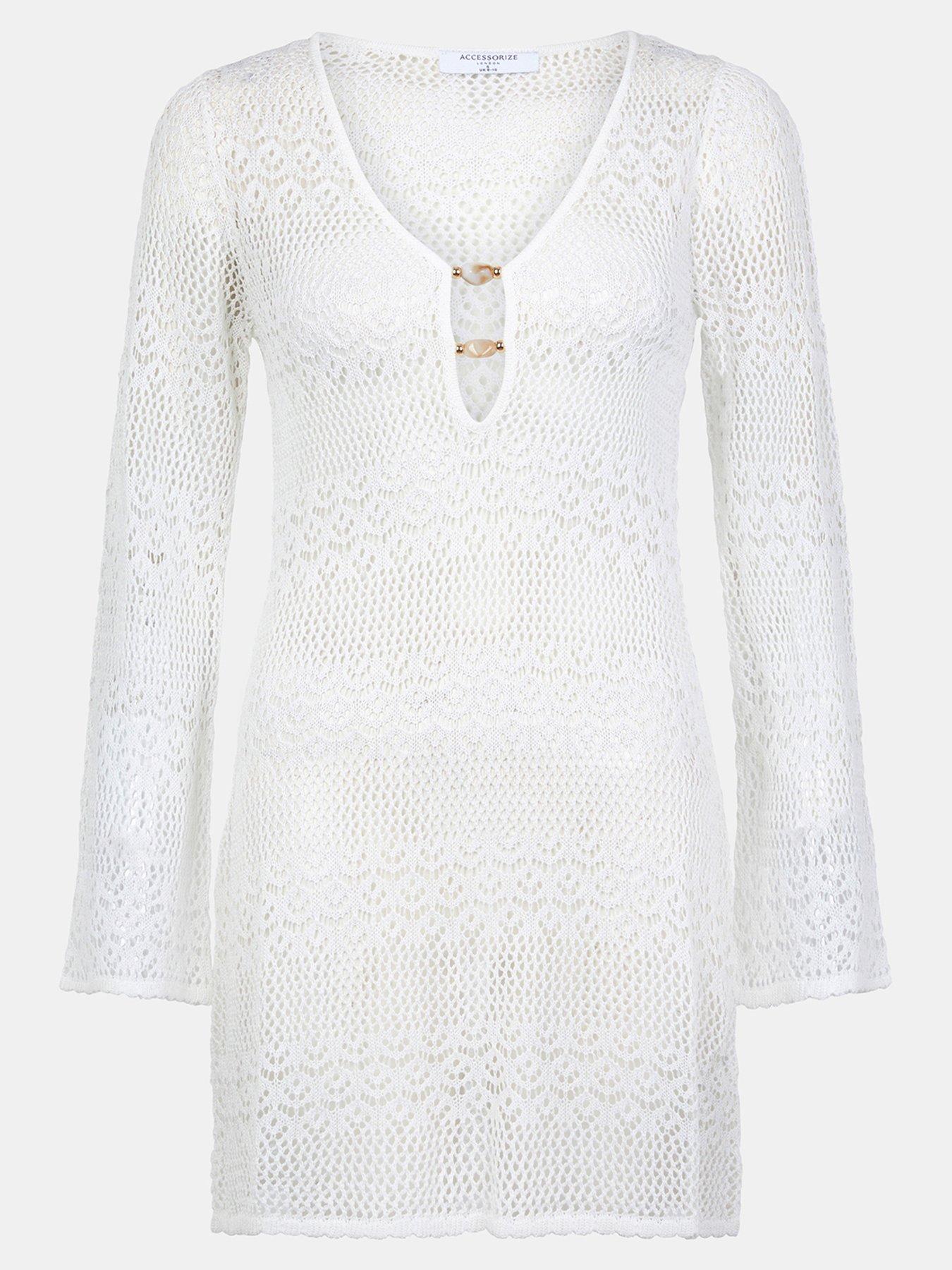 Image 5 of 5 of Accessorize Knitted Long Sleeve Cover Up - White