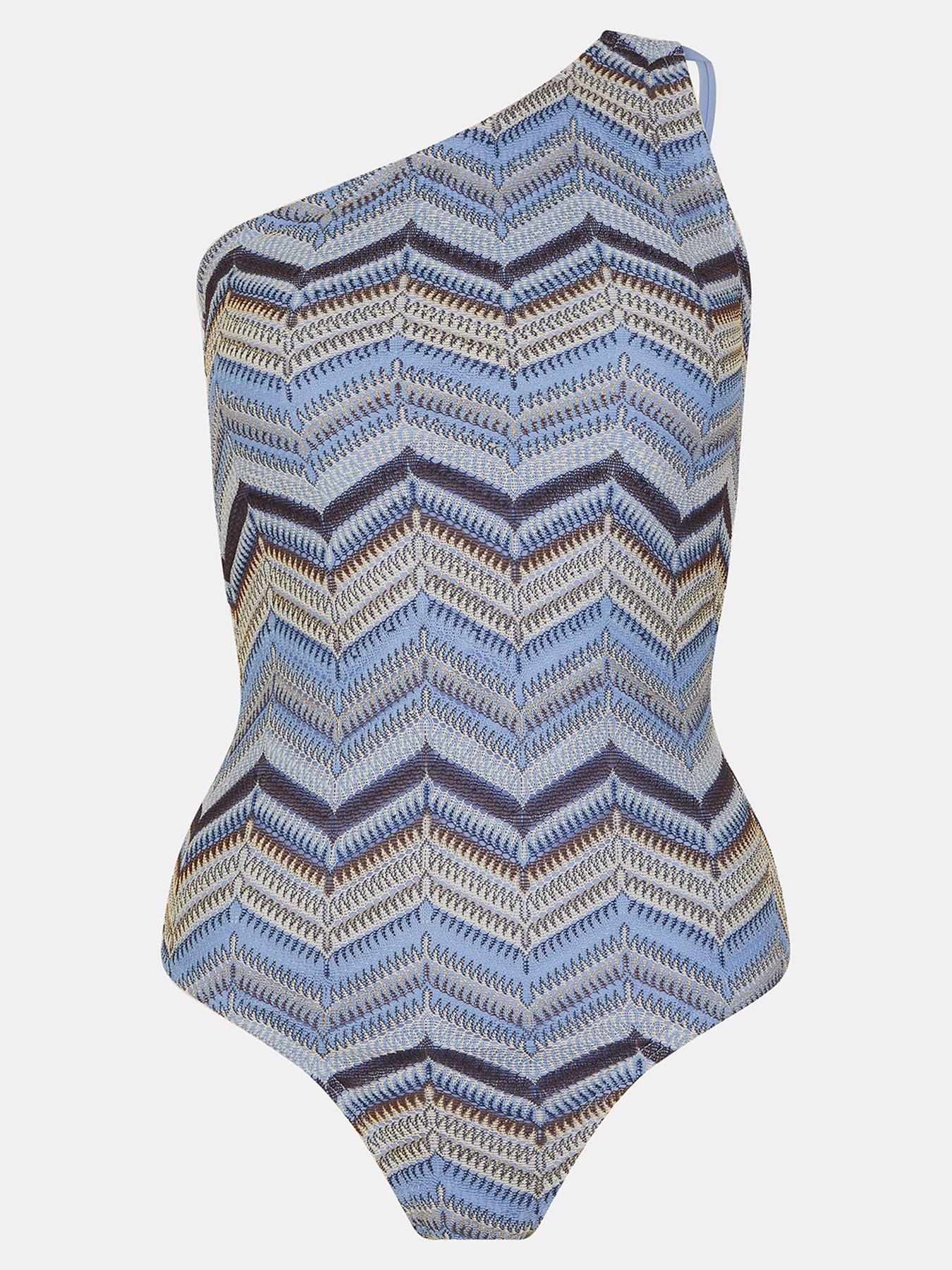 Image 5 of 5 of Accessorize Zig Zag Crochet One Shoulder Swimsuit - Multi