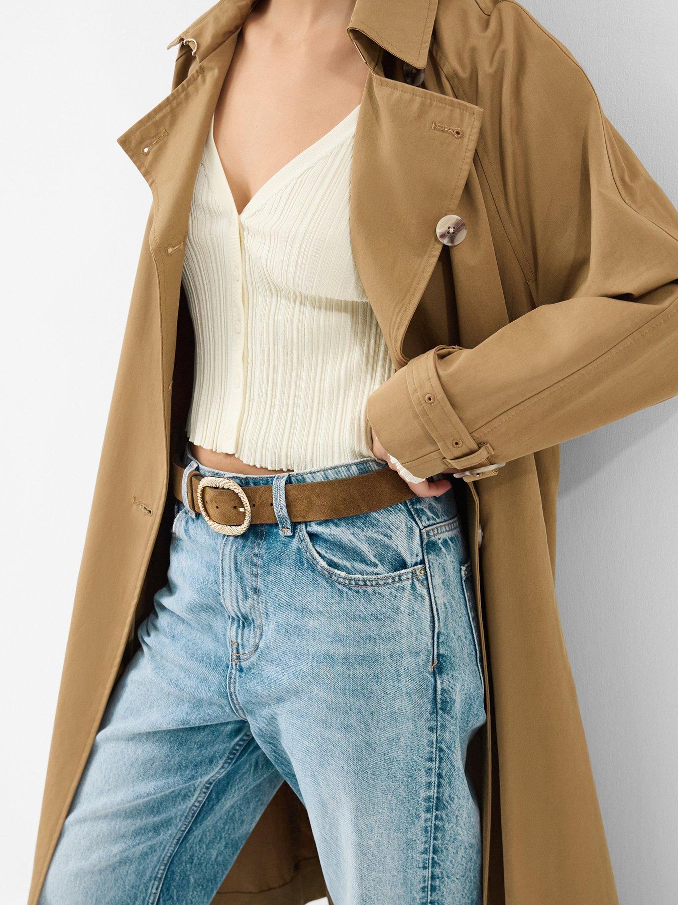 Image 2 of 3 of Accessorize Textured Buckle Leather Belt - Brown