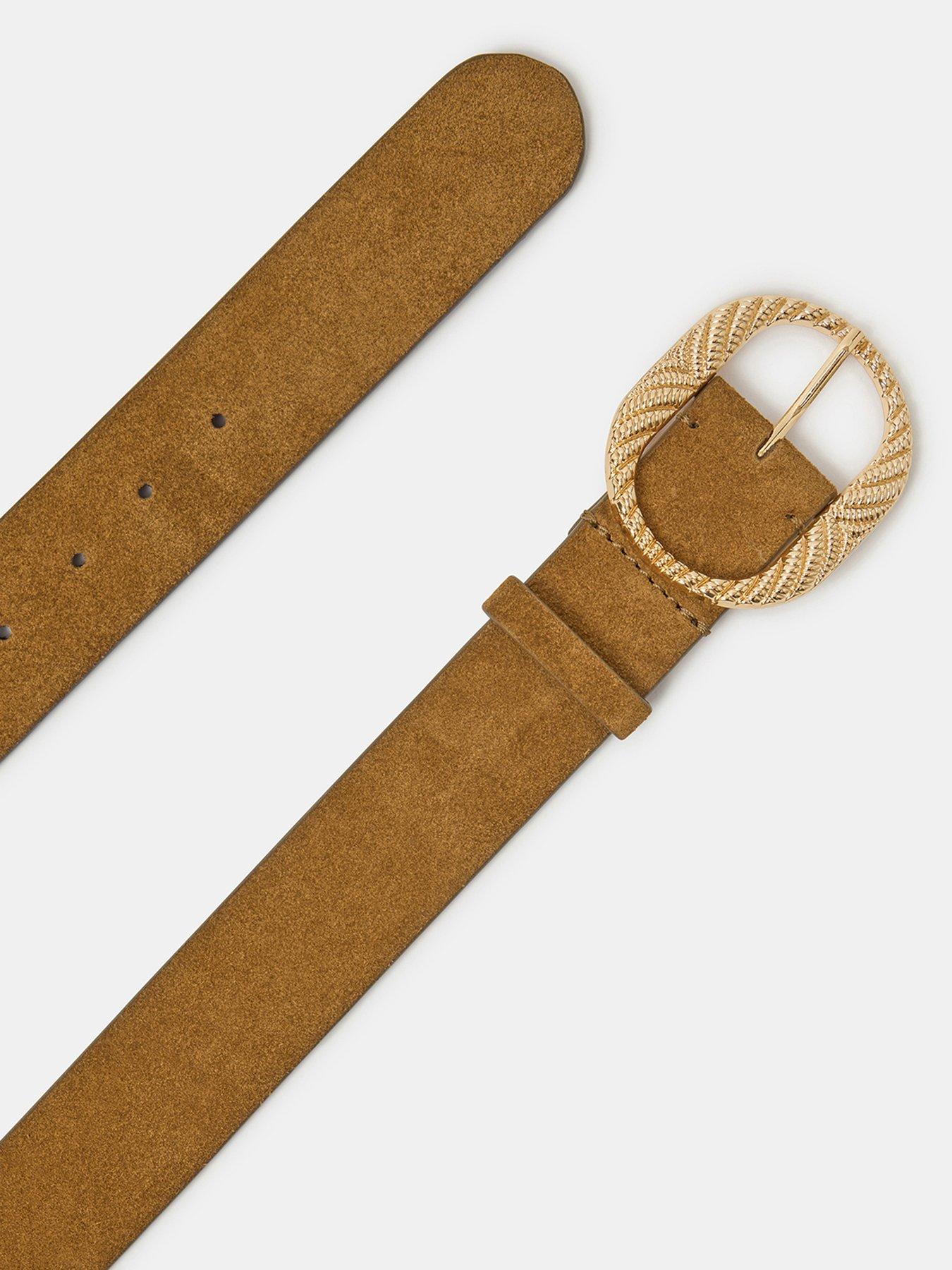 Image 3 of 3 of Accessorize Textured Buckle Leather Belt - Brown