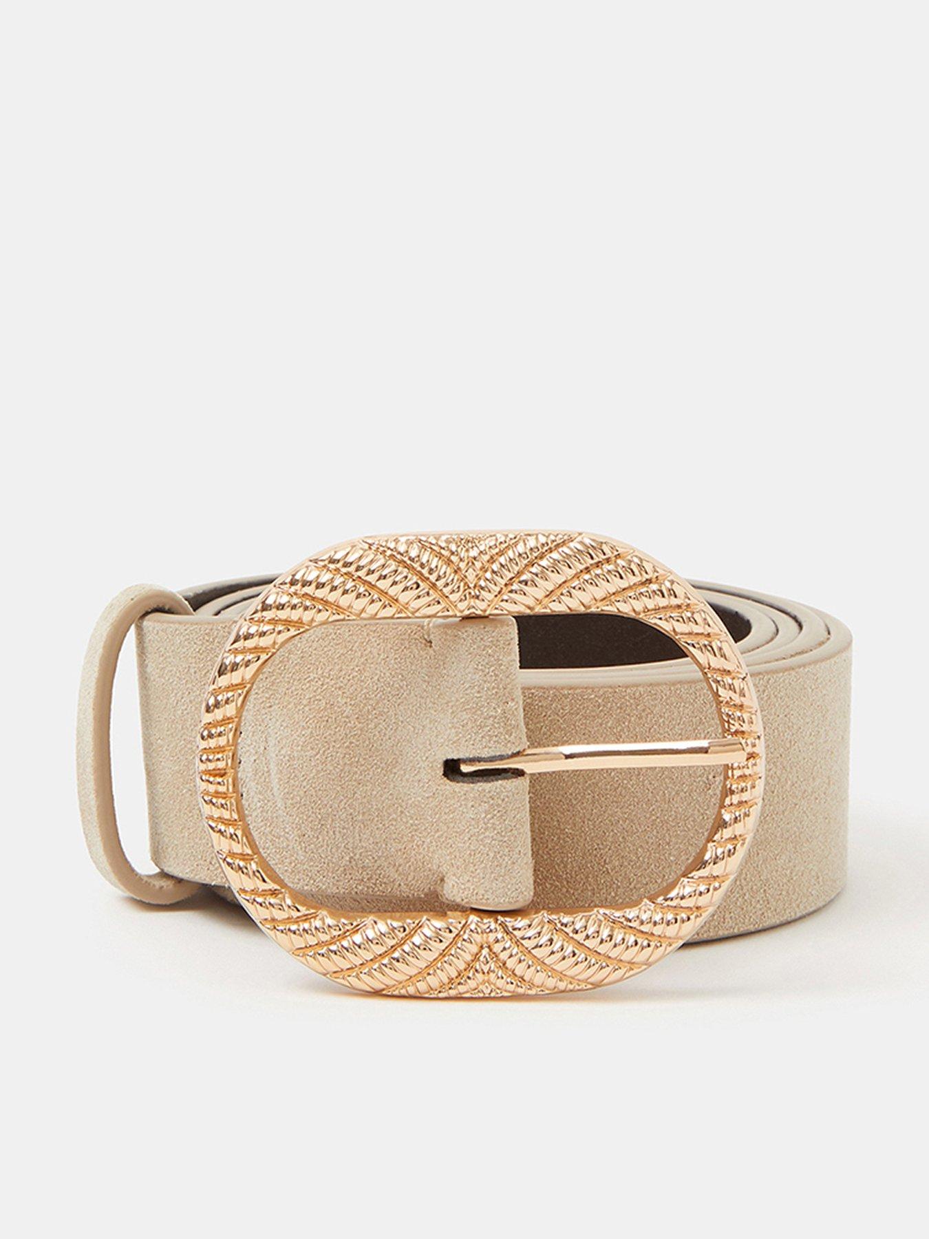 Image 1 of 3 of Accessorize Textured Buckle Leather Belt - Mink