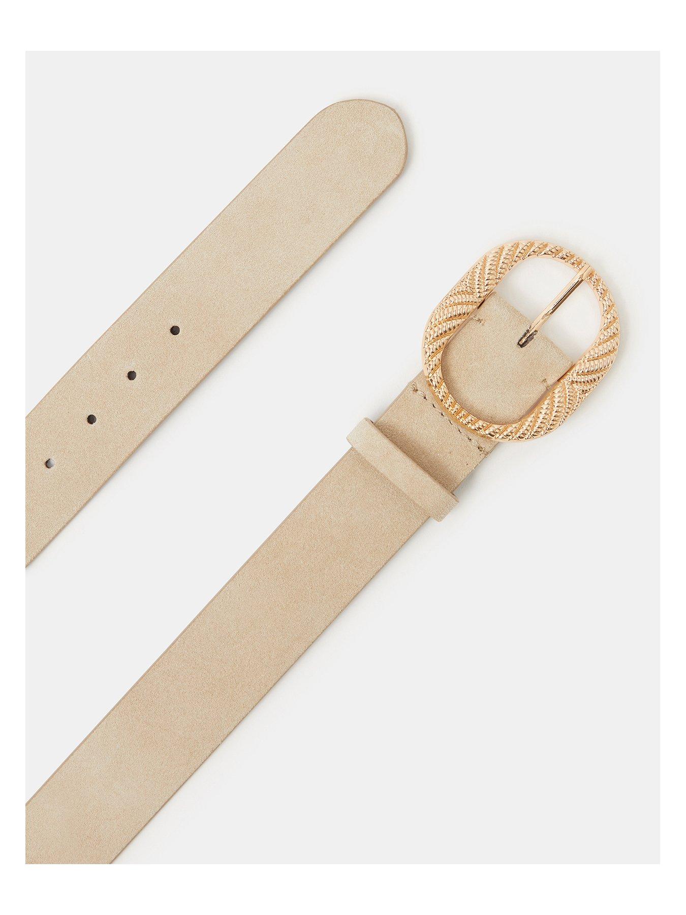 Image 3 of 3 of Accessorize Textured Buckle Leather Belt - Mink