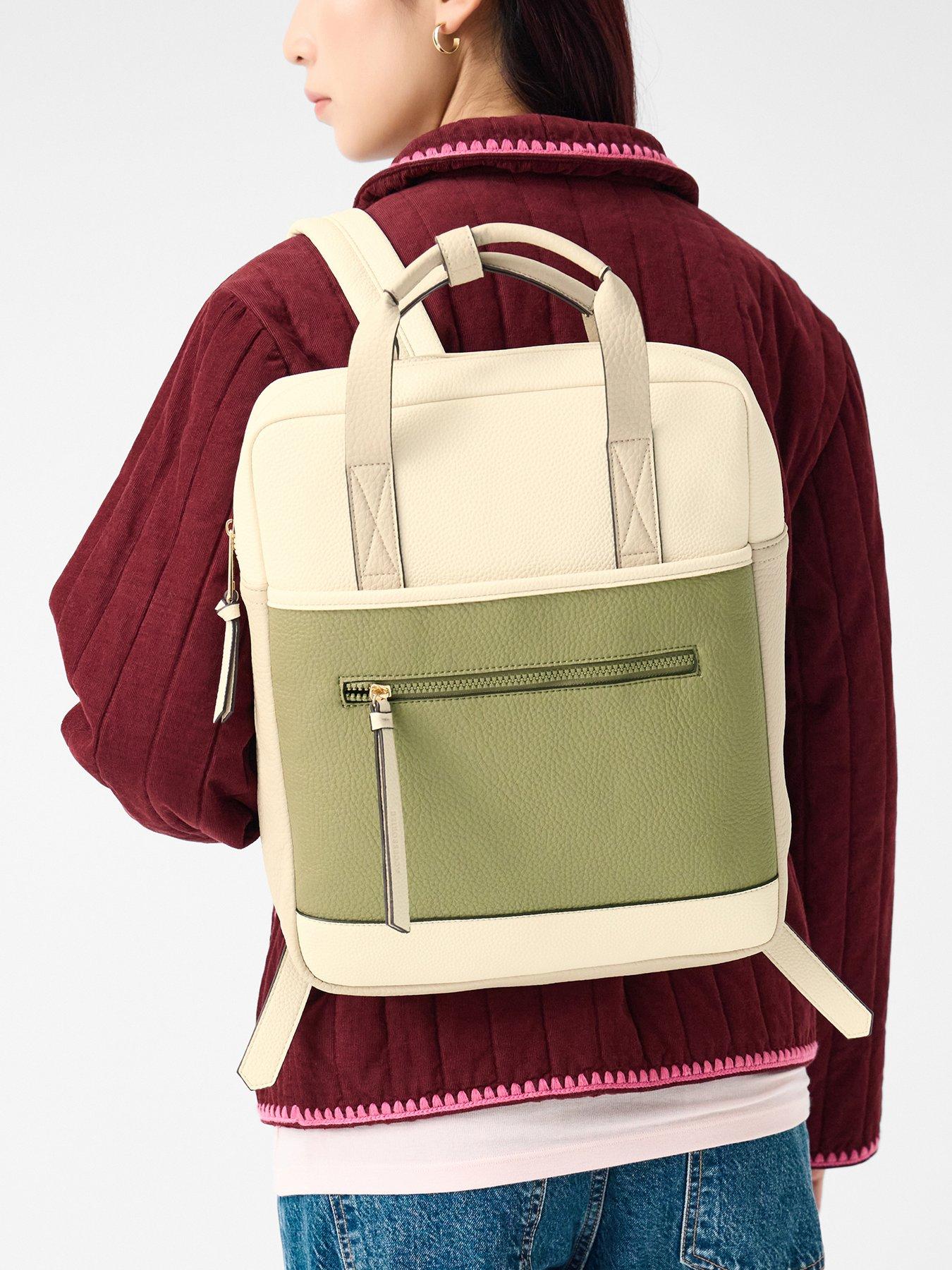 Image 2 of 4 of Accessorize Faux Leather Backpack - Khaki