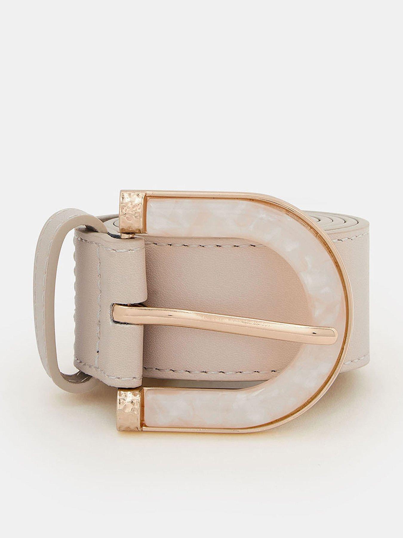 Image 1 of 2 of Accessorize Marble Effect Buckle Belt - Cream