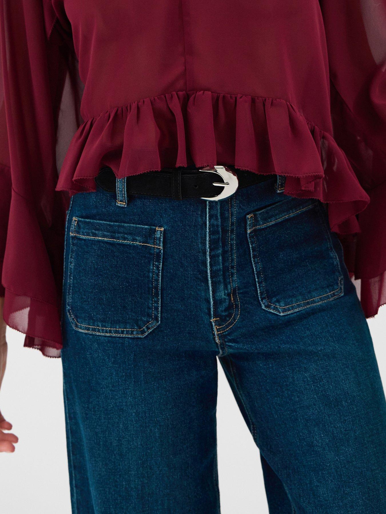 Image 2 of 3 of Accessorize Oval Buckle Suede Belt - Black