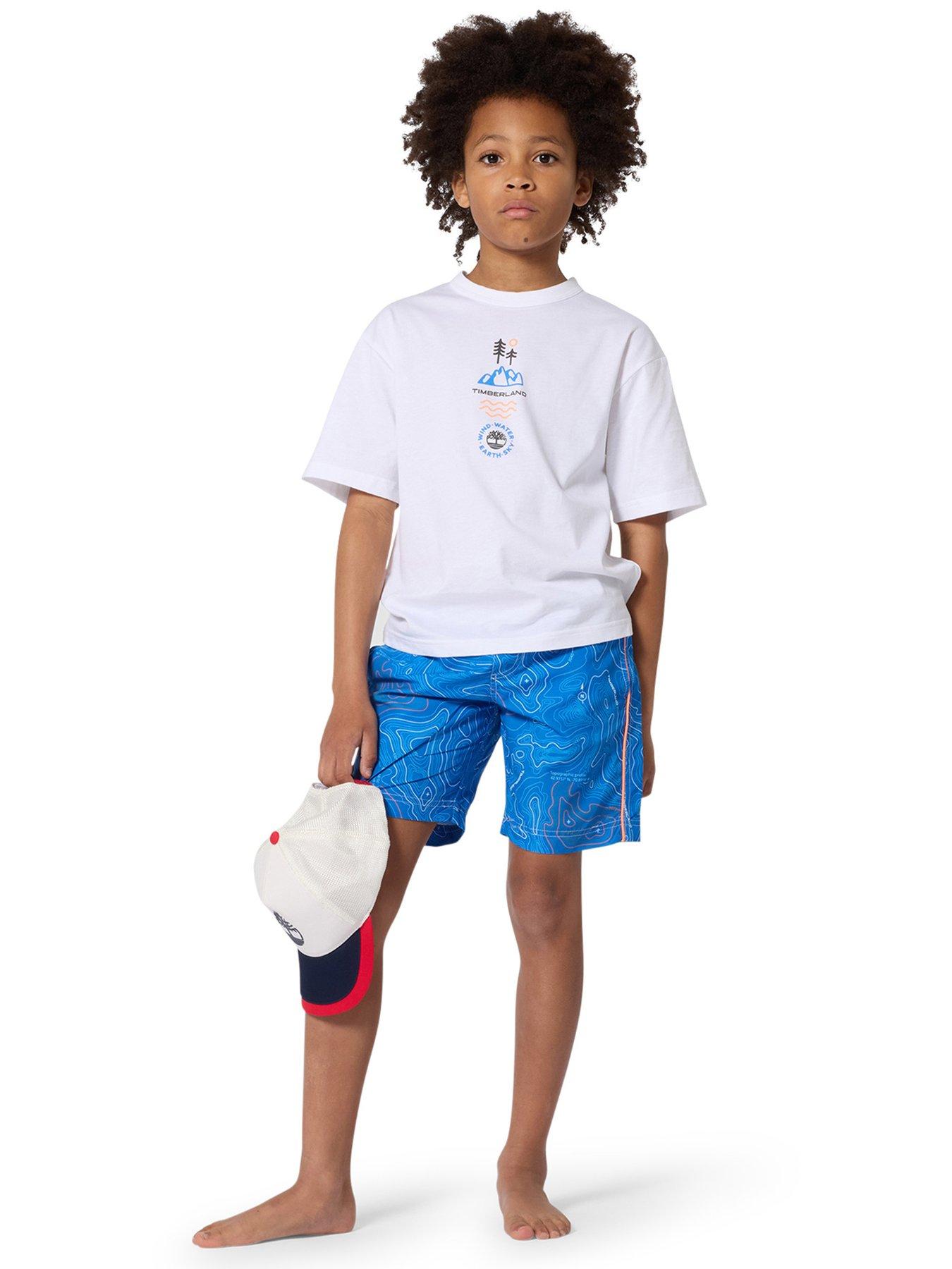 Image 1 of 4 of Timberland Boys Print Swim Shorts - Blue