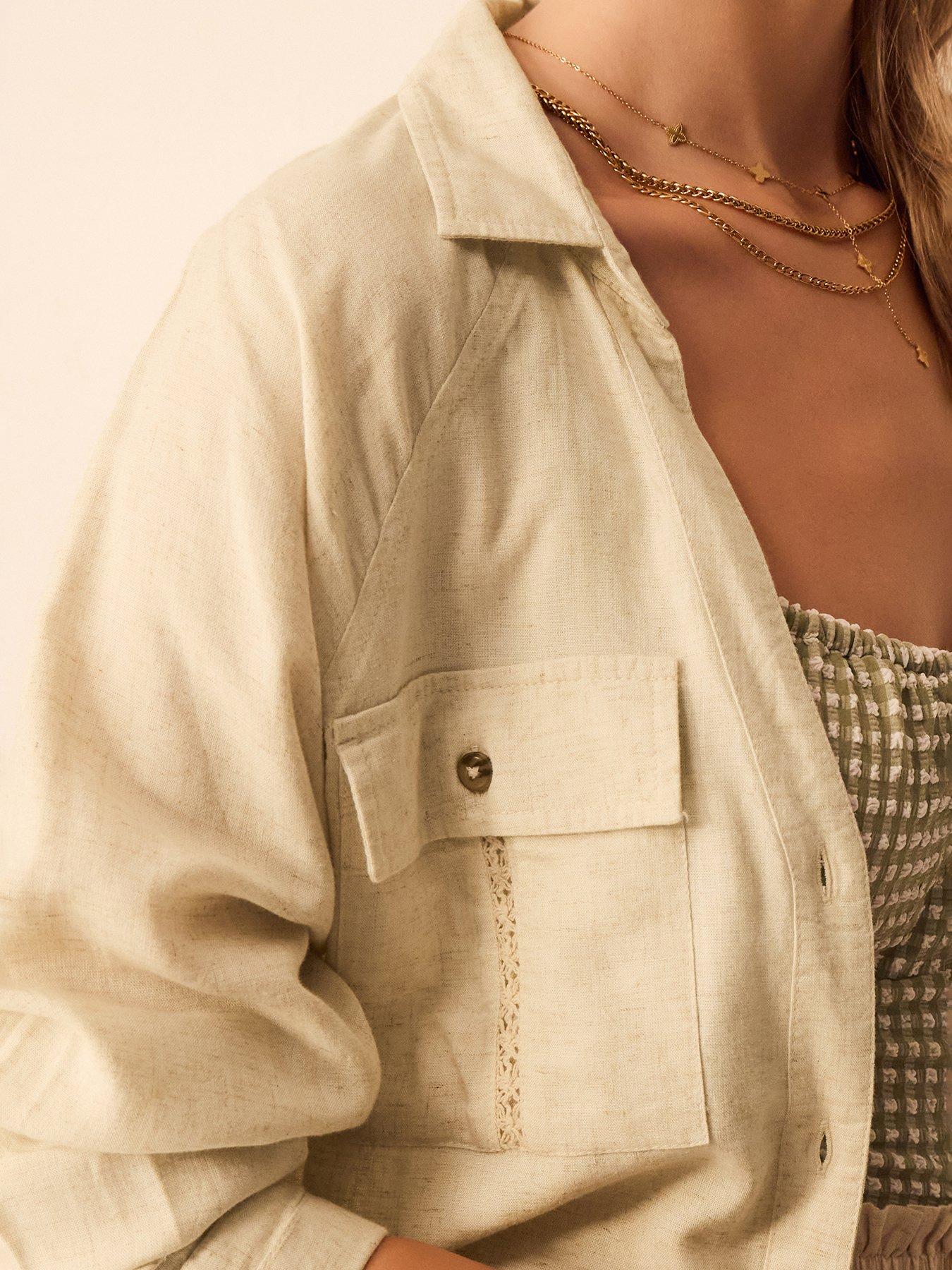 Image 3 of 4 of Accessorize Lace Trim Beach Cover Up Shirt - White&nbsp;