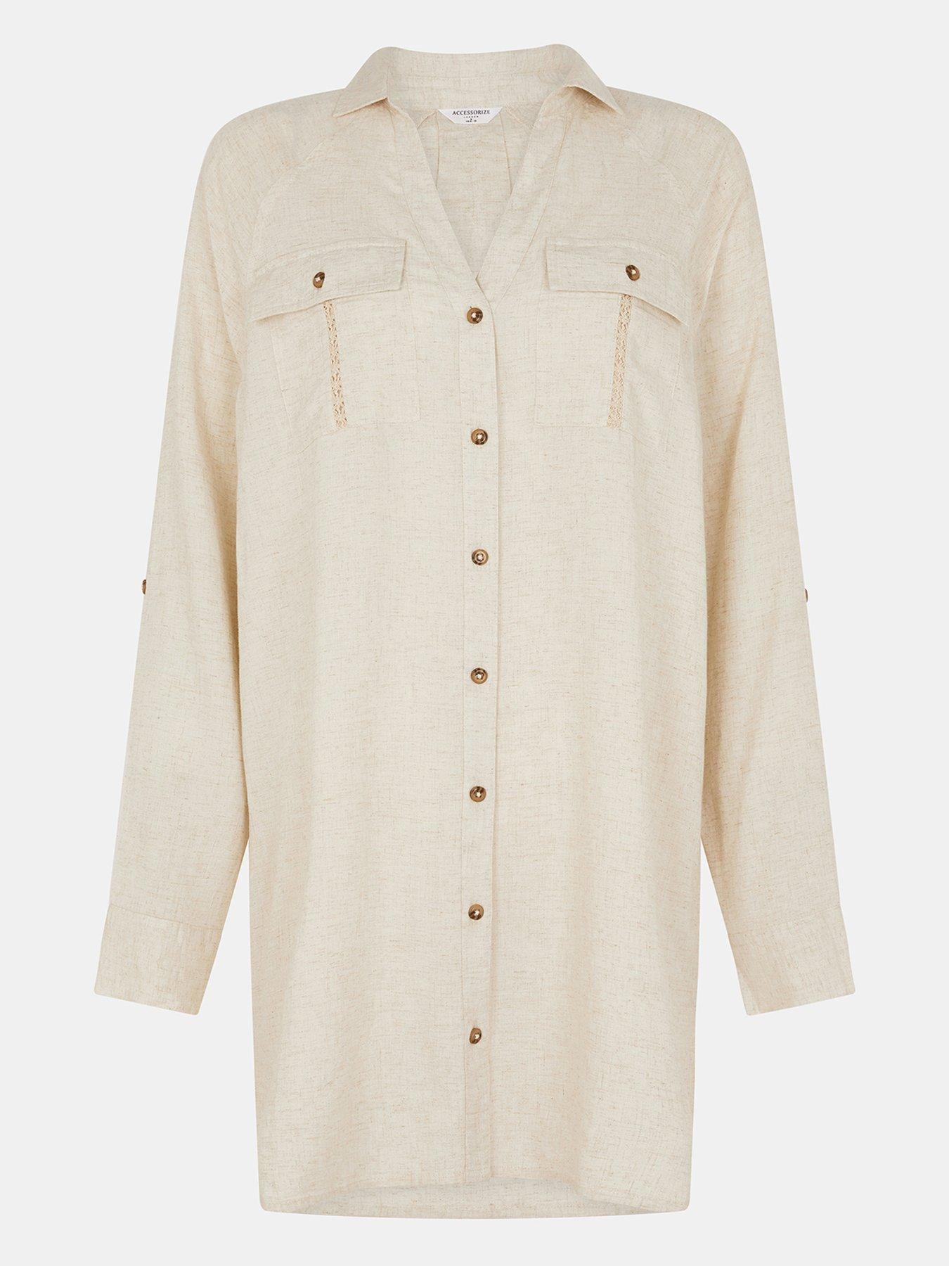 Image 4 of 4 of Accessorize Lace Trim Beach Cover Up Shirt - White&nbsp;